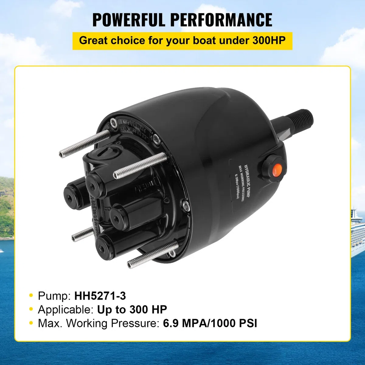 VEVOR Bomba de dirección hidráulica fueraborda de 300 HP, bomba hidráulica HH5271-3 para barcos, cruceros, runabouts