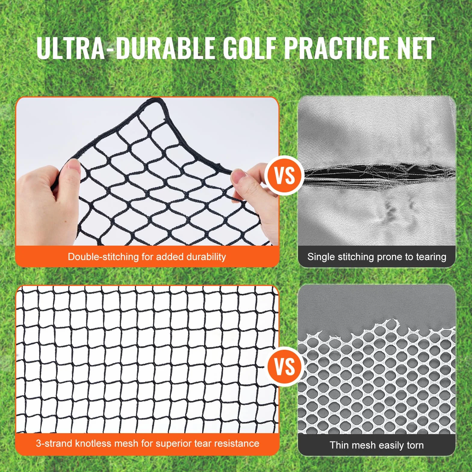 VEVOR Red de Práctica de Golf de 3 x 3 m Red de Bateo Interior para Golf ​​Red de Pelotas de Nailon Barrera de Red Deportiva para Columpio de Entrenamiento de Conducción para Béisbol, Hockey, Fútbol