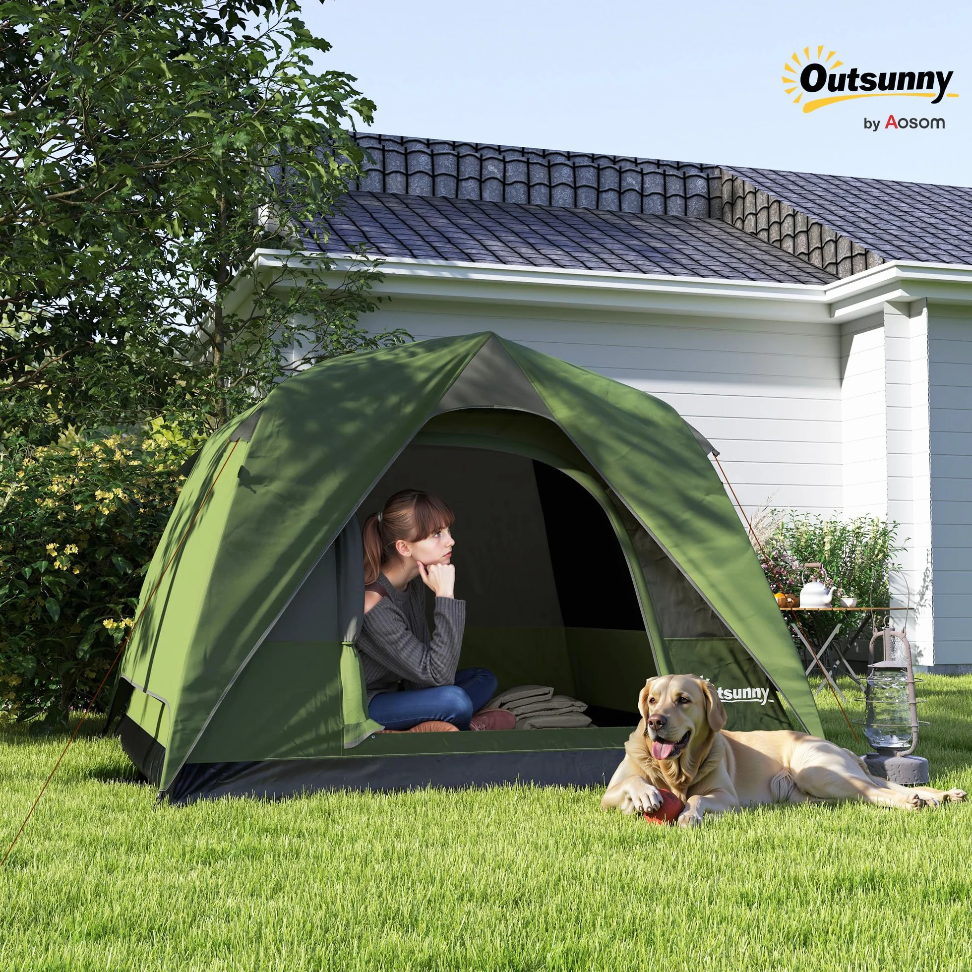 Outsunny Tienda de Campaña para 2-4 Personas Tienda de Camping Plegable con Puerta Ventanas de Malla Bolsillo Gancho y Bolsa de Transporte Impermeable Fácil Instalación para Senderismo