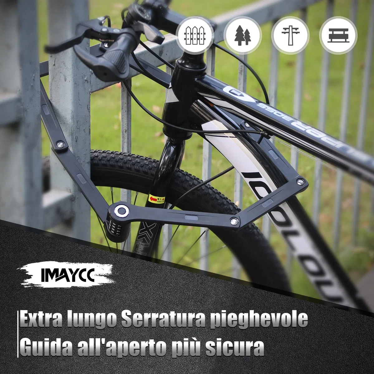 IMAYCC Candado Combinación Bicicleta Plegable, 120CM Candado Bicicleta Antirrobo, Robusto Candado de Bicicleta Plegable, Para E-bike, Bicicleta de Carretera, Motocicleta, MTB, Etc.