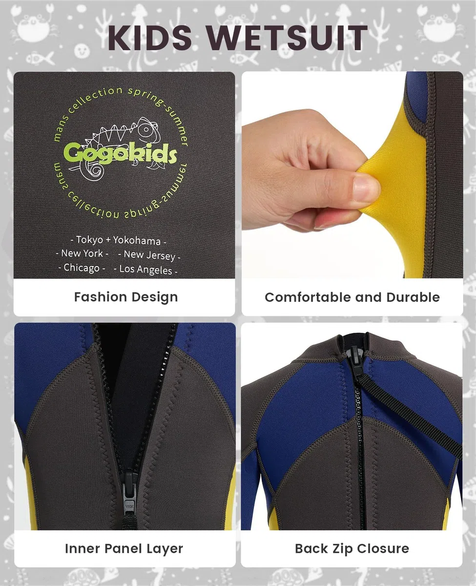 Gogokids Traje De Neopreno para Niños, 2.5MM Traje De Completo De Una Pieza Traje De Baño Térmico Cálido Grueso Traje De Buceo con Protección Solar UV 50+ para Nadar