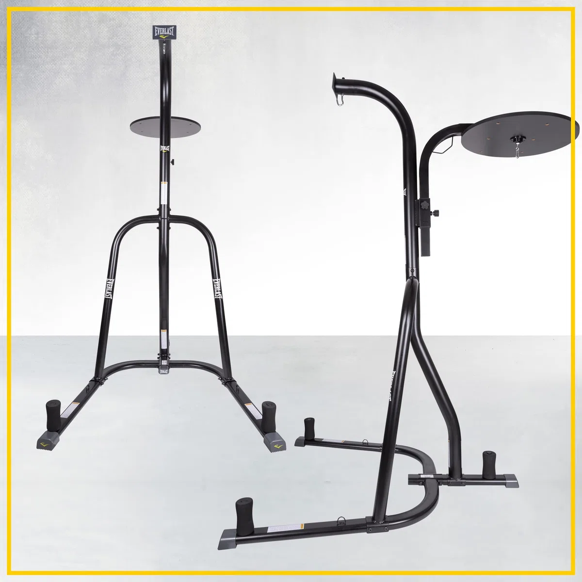 Everlast Saco de boxeo pesado con marco de acero y soporte para bolsa de velocidad con 3 clavijas de placa para kickboxing y entrenamiento de artes marciales mixtas, color negro