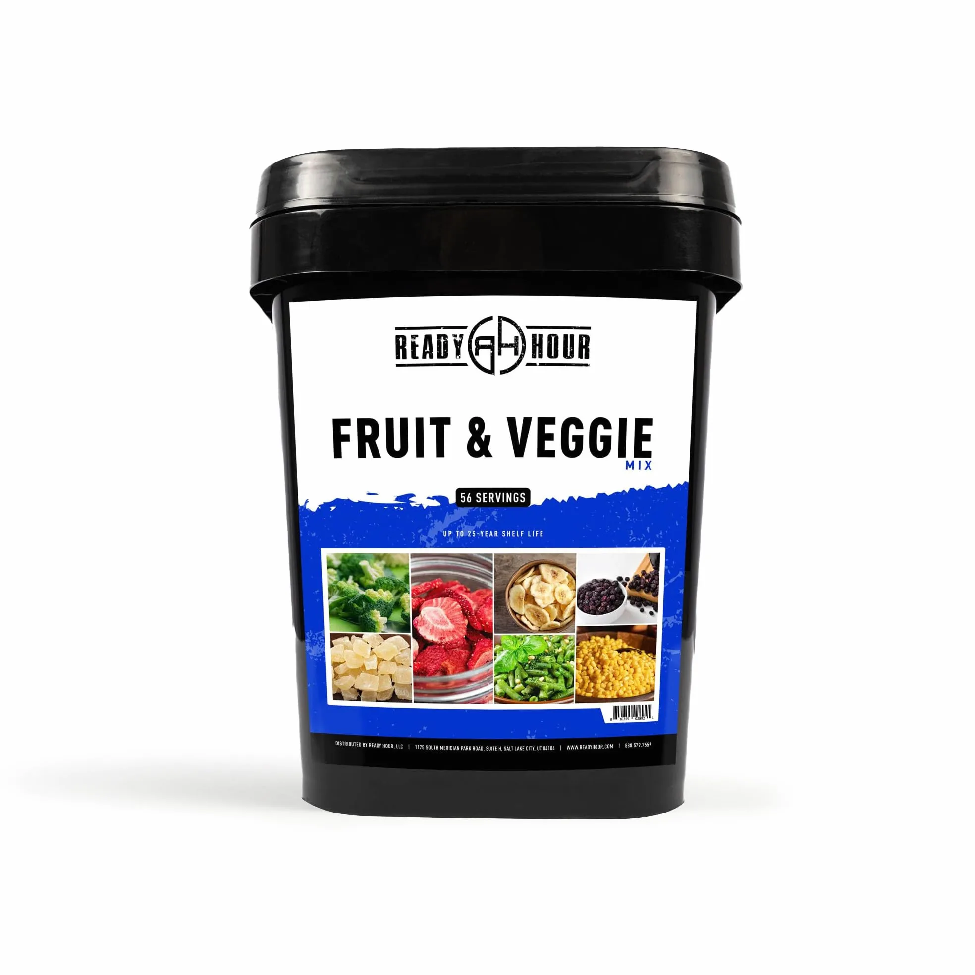 Ready Hour, Mezcla de frutas y verduras, alimentos liofilizados no perecederos, vida útil de 30 años, suministro de alimentos portátil de emergencia y aventura, recipiente duradero seguro para