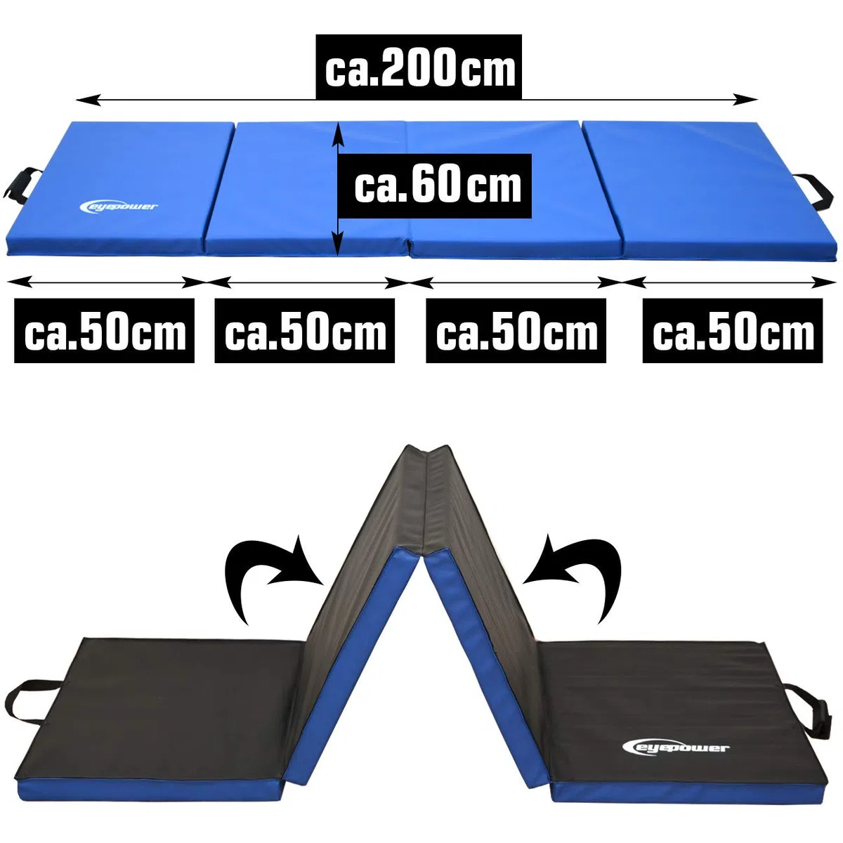 EYEPOWER Colchoneta de Entrenamiento Gimnasia XL 200x60x5cm Plegable Azul