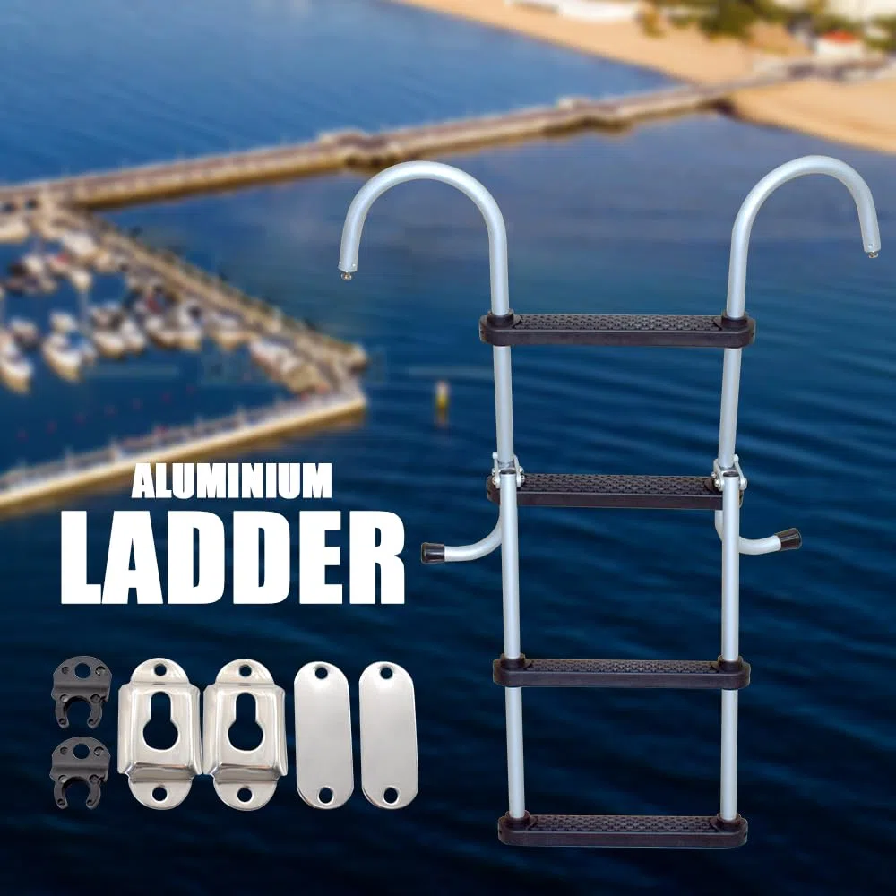 Escalera plegable de aluminio de 4 escalones para barco, escalera de aluminio resistente, diseño plegable extraíble para un fácil almacenamiento, ideal para marina, barcos, pantoon y yates