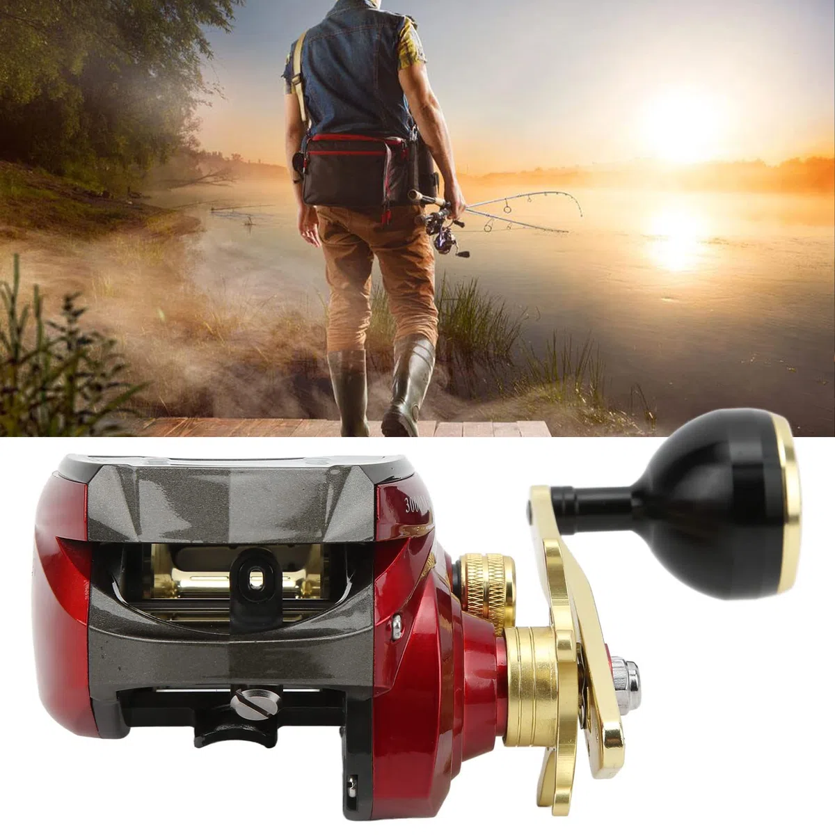 POENVFPO Carrete Baitcasting con Cuentalíneas, Grafeno y Fibra de Carbono, Fuerza de Frenado 20 Kg, Pantalla Digital para Pesca en Agua Salada y Dulce