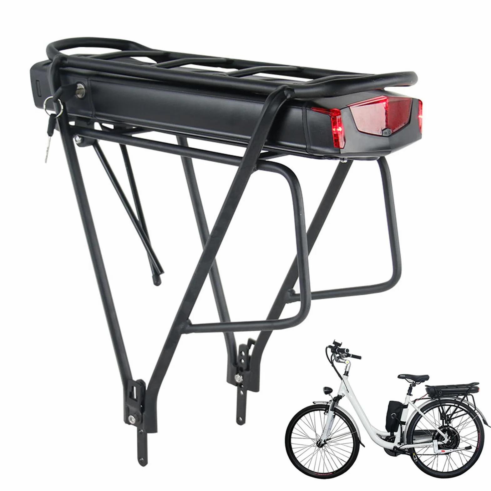 Batería de 36 V 15 Ah para bicicleta eléctrica con portaequipajes Pannier Rack, 250 W, 350 W, 550 W, para bicicletas Mifa, Aldi, Prophete, Rex con freno de V de 24/26/28 pulgadas