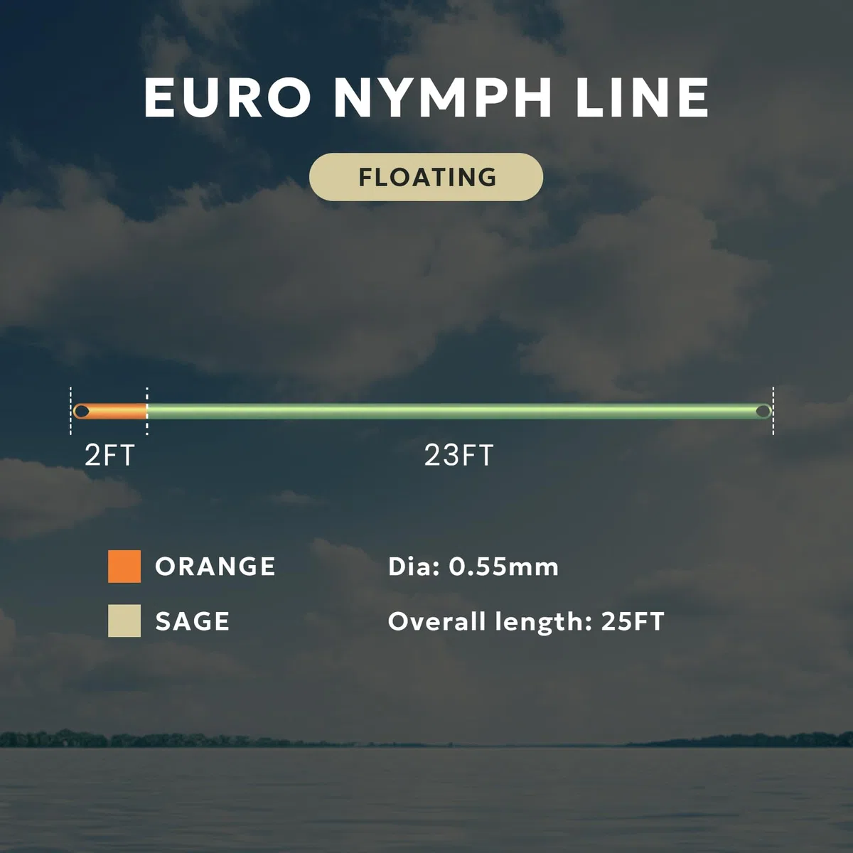 SF Línea de Pesca con Mosca Flotante Euro Nymph Level Line de 0,55 mm con 2 bucles Soldados, 25 pies/7,6 m, 85 pies/25,9 m