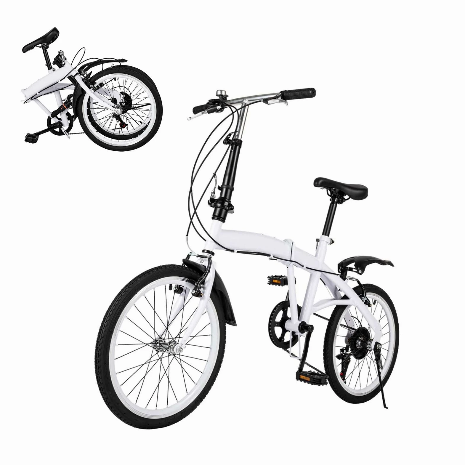 bicicleta plegable de 20 pulgadas, 6 marchas, para mujer, hombre y niños, ideal para deportes al aire libre, ciclismo y camping, color blanco
