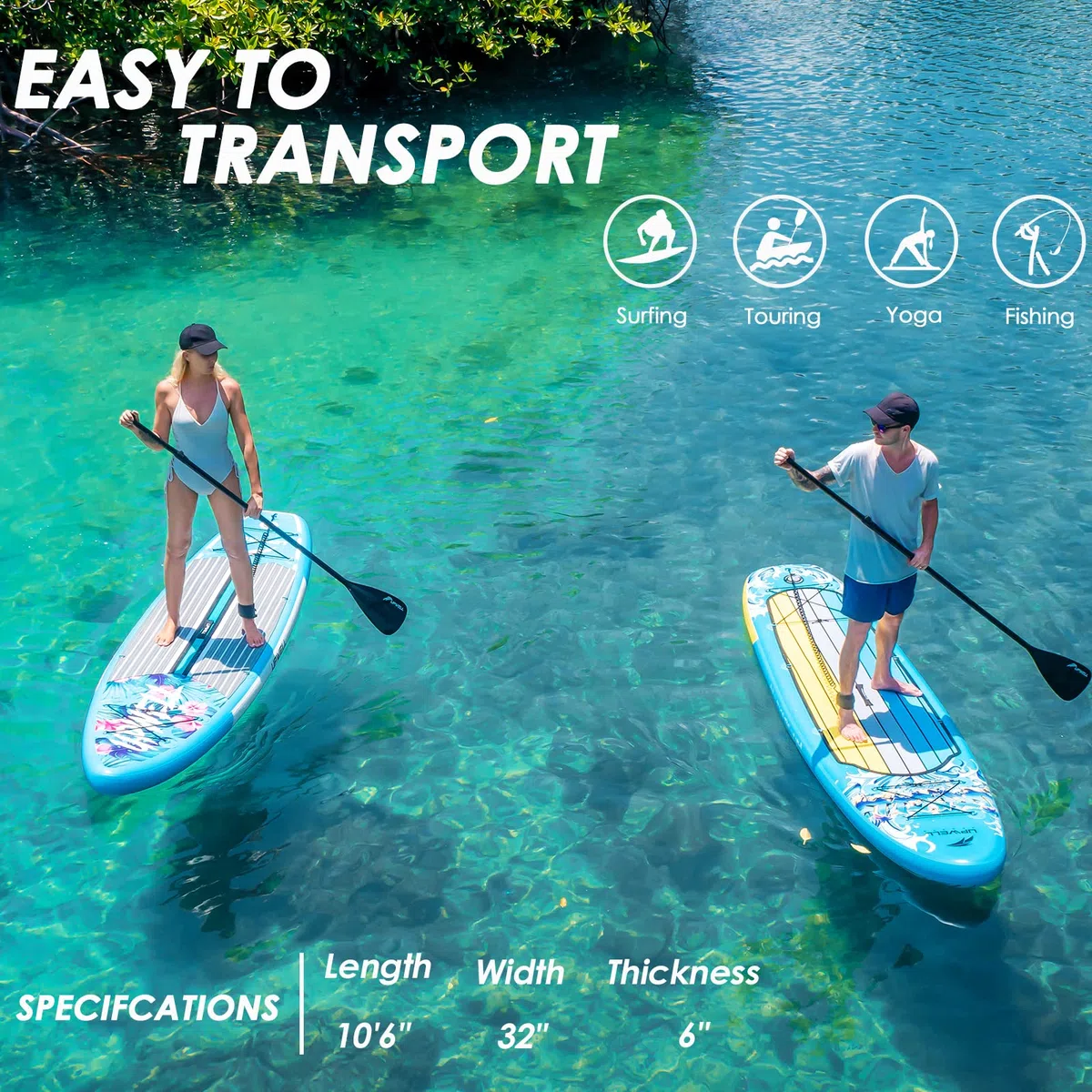 UPWELL Tabla de Paddle Surf Hinchable de 11'/10'6'' con Accesorios de Sup Que Incluyen Mochila, Kits de reparación, Cubierta Antideslizante, Asiento de Kayak, Correa, 3 Aletas, Remo y Bomba de Mano
