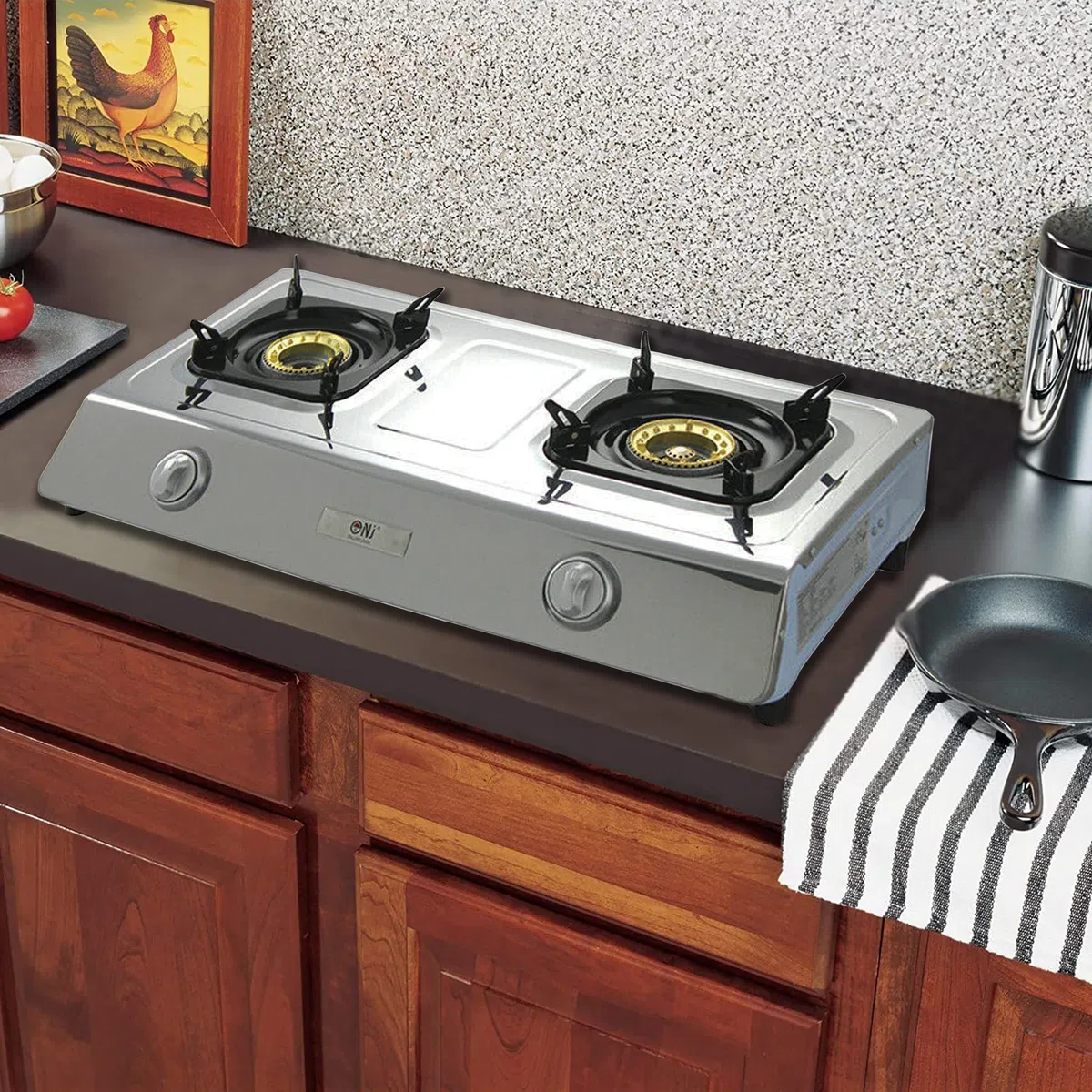 NJ NSD-2 Cocina de Gas Portatil - 2 Fuegos Hornillo para Interior GLP 7.2 kW