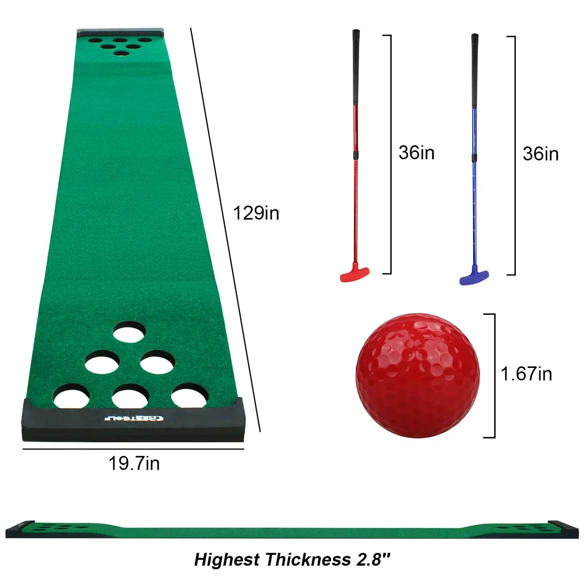 KOFULL Alfombrilla Putting Golf Alfombras de Entrenamiento (Incluye 2 putters + 6 Pelotas) para Practicar y Divertirte en casa o en la Oficina