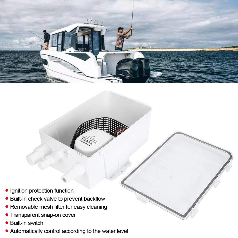 Kit de drenaje de bomba de sumidero de ducha marina de puertos múltiples | de bomba de sumidero de ducha Barco RV sentina 12V 750GPH Caja de drenaje de puerto múltiple marino