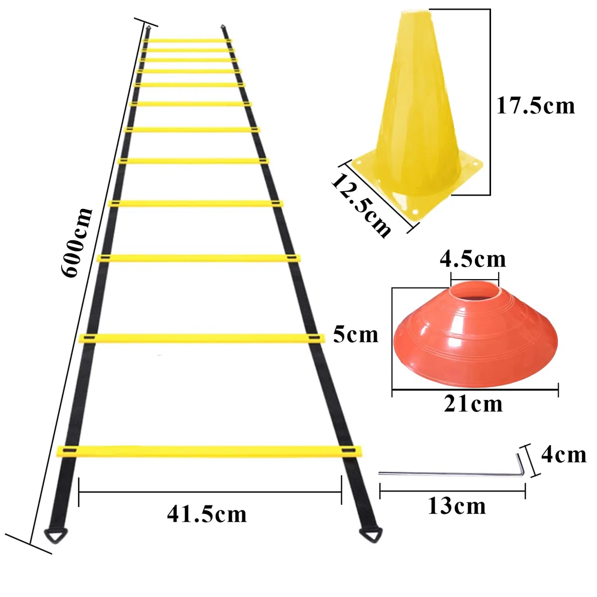 Set de Entrenamiento de Fútbol,Agility Speed Ladder,Escalera de Agilidad(6m-12Peldaños),20Cono Deportivo,20Conos Entrenamiento,1Paracaídas de Resistencia,4 Clavos Metálicos y Bolsa