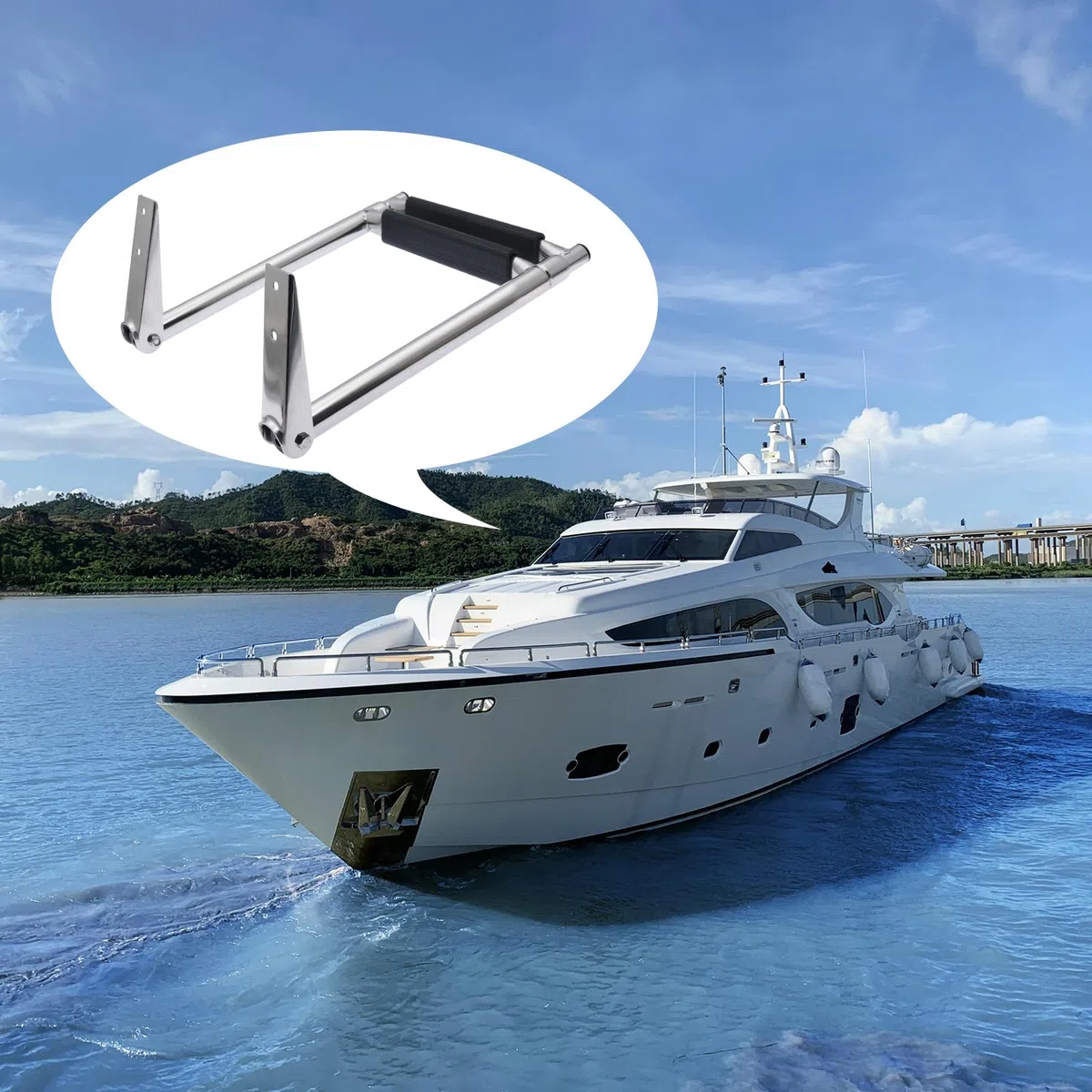 KAOLALI Escalera Telescópica para Barco Yate, Escalera de Barco Plegable de Acero Inoxidable(2 Escalones)