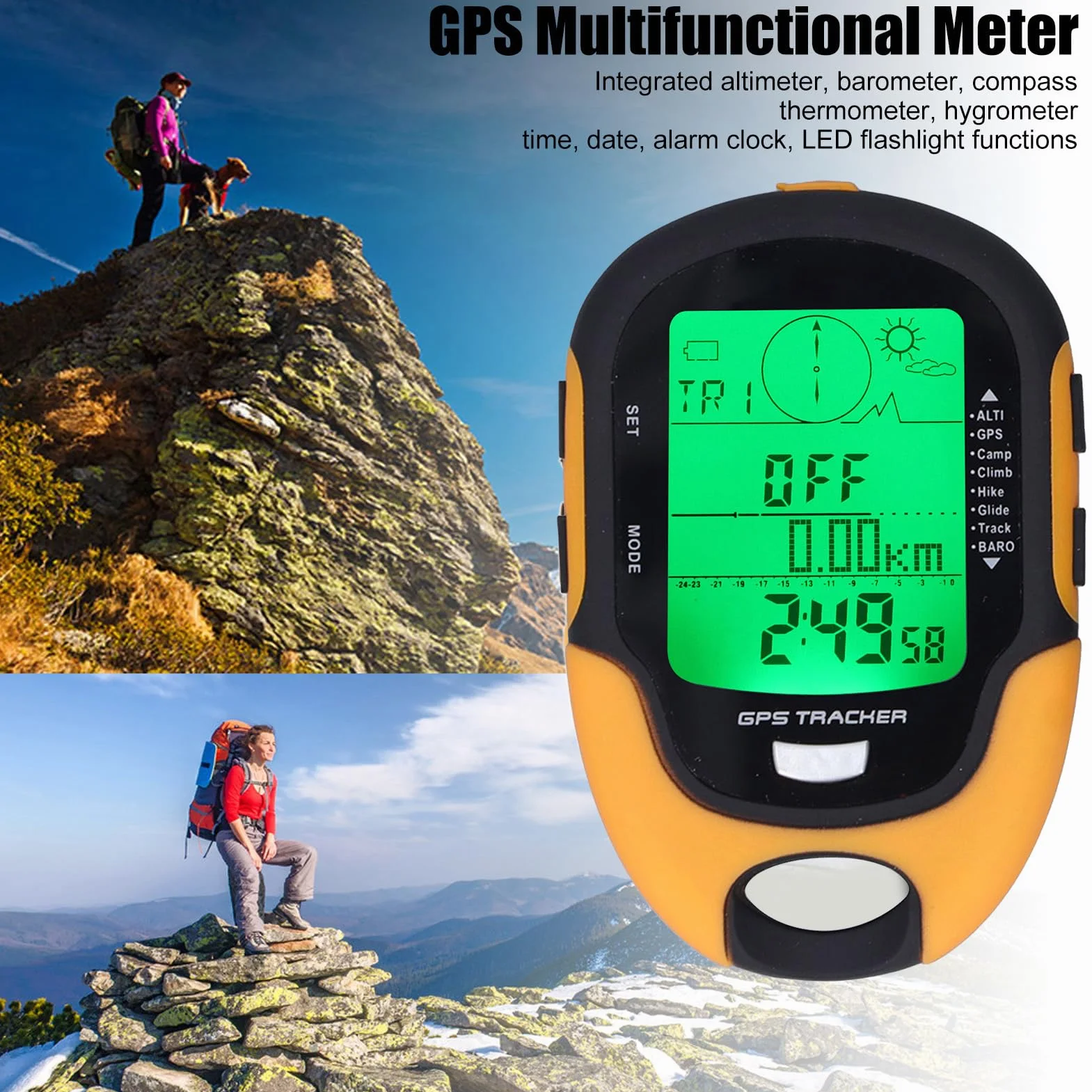 Fockety GPS Barómetro, IPX4 Impermeable Multifuncional Altímetro Brújula Previsión del Tiempo Termómetro, Probador de presión barométrica con Linterna LED, grabación