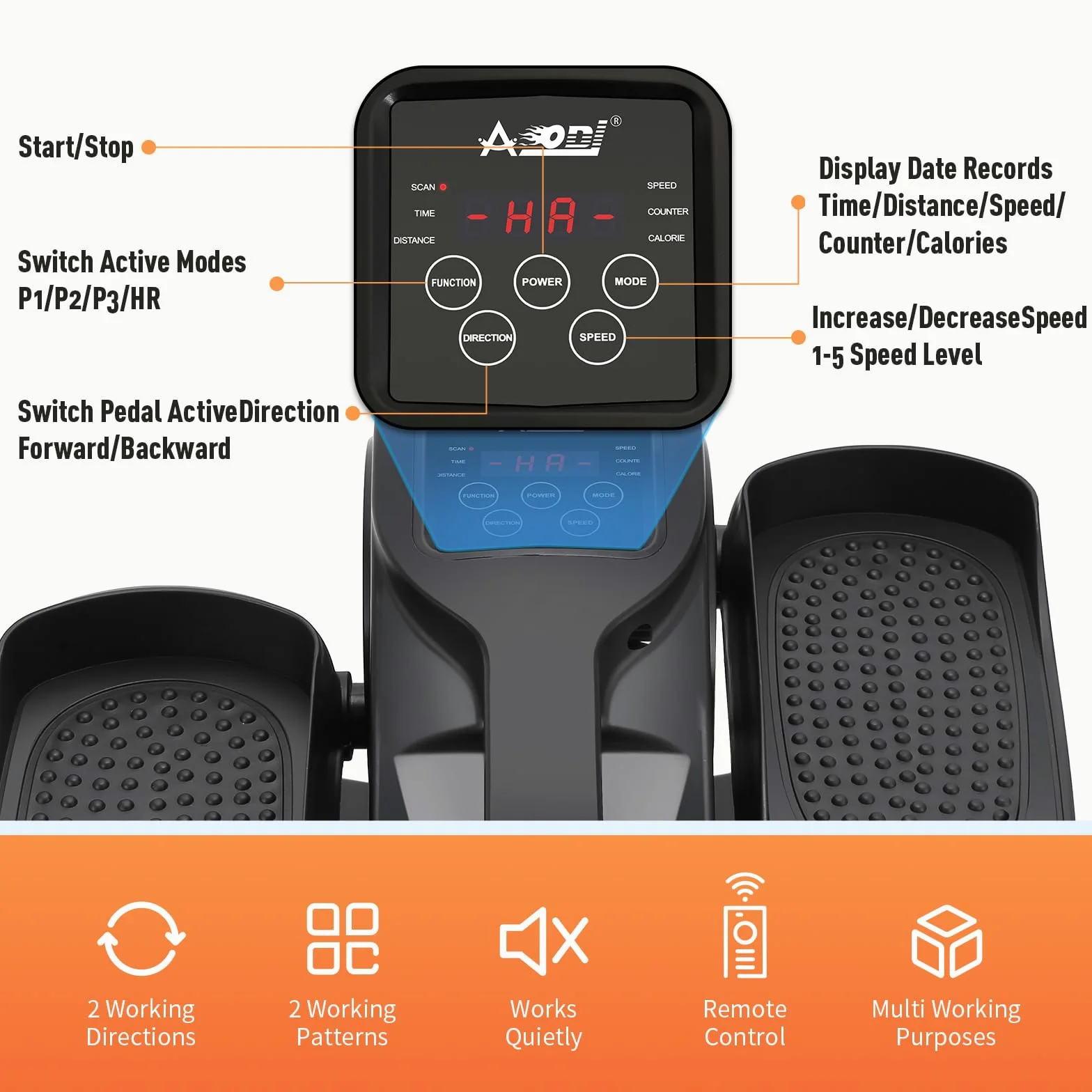 Mini Eliptica, Máquina Elíptica Eléctrica de Velocidades Ajustables, Pedales Estaticos Personas Mayores, Pedaleador Electrico Portátil, Entrenador Elíptico para Mayores y Adultos