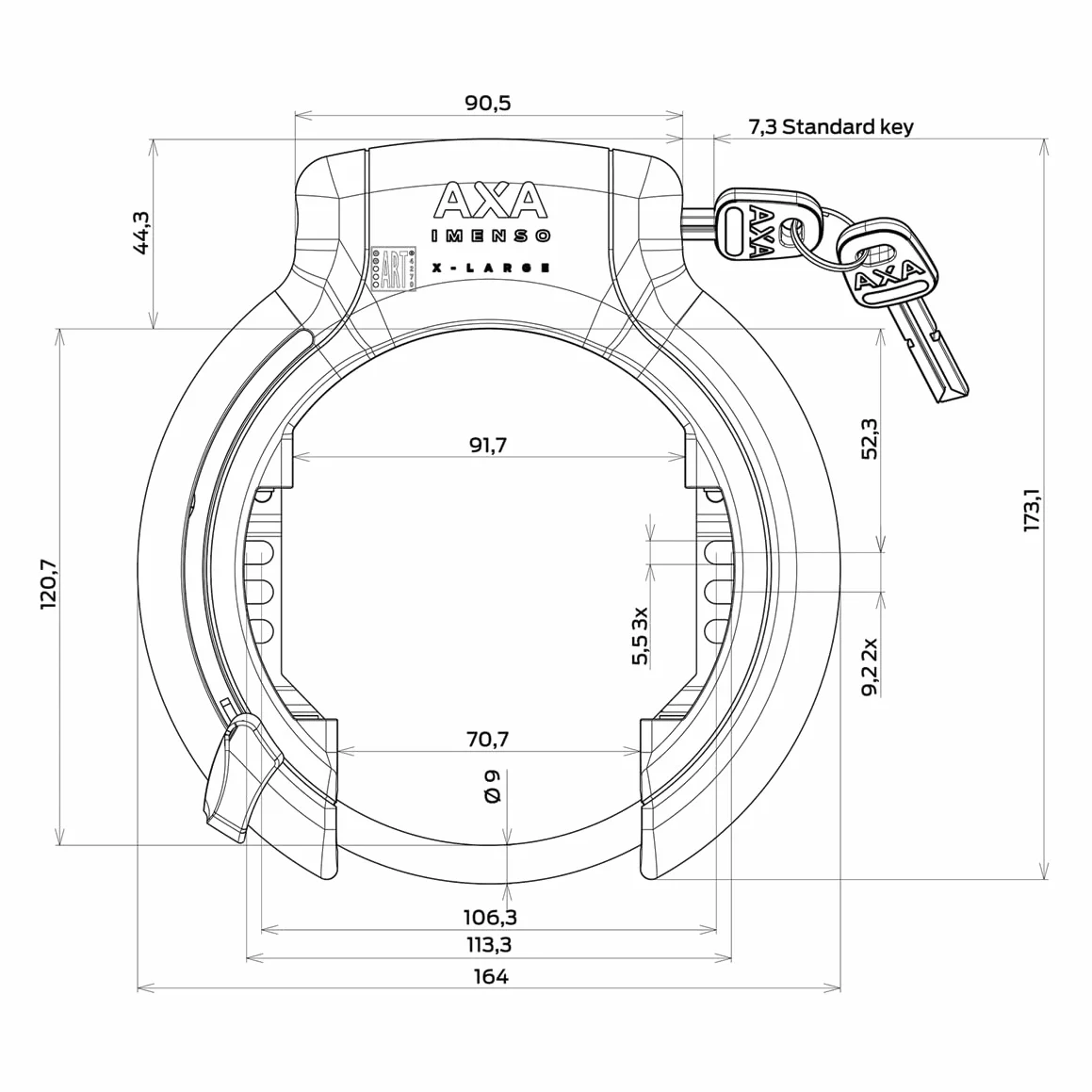 AXA Imenso XL - Candado para cuadro AZ, color negro, talla única