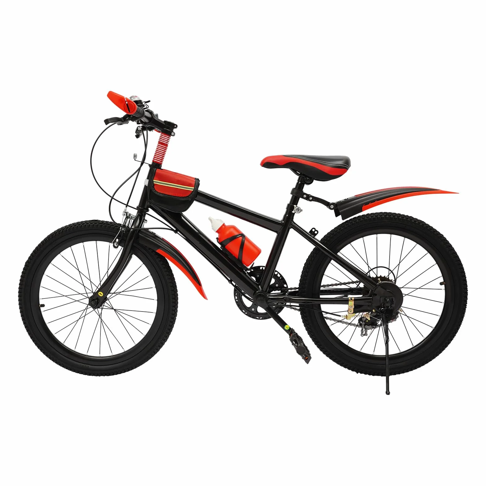 Bicicleta infantil de 20 pulgadas, en acero de carbono, capacidad de carga 75 kg, color rojo, 7 marchas, ajustable en altura, con botella, bolsa para bicicleta, para niños a partir de
