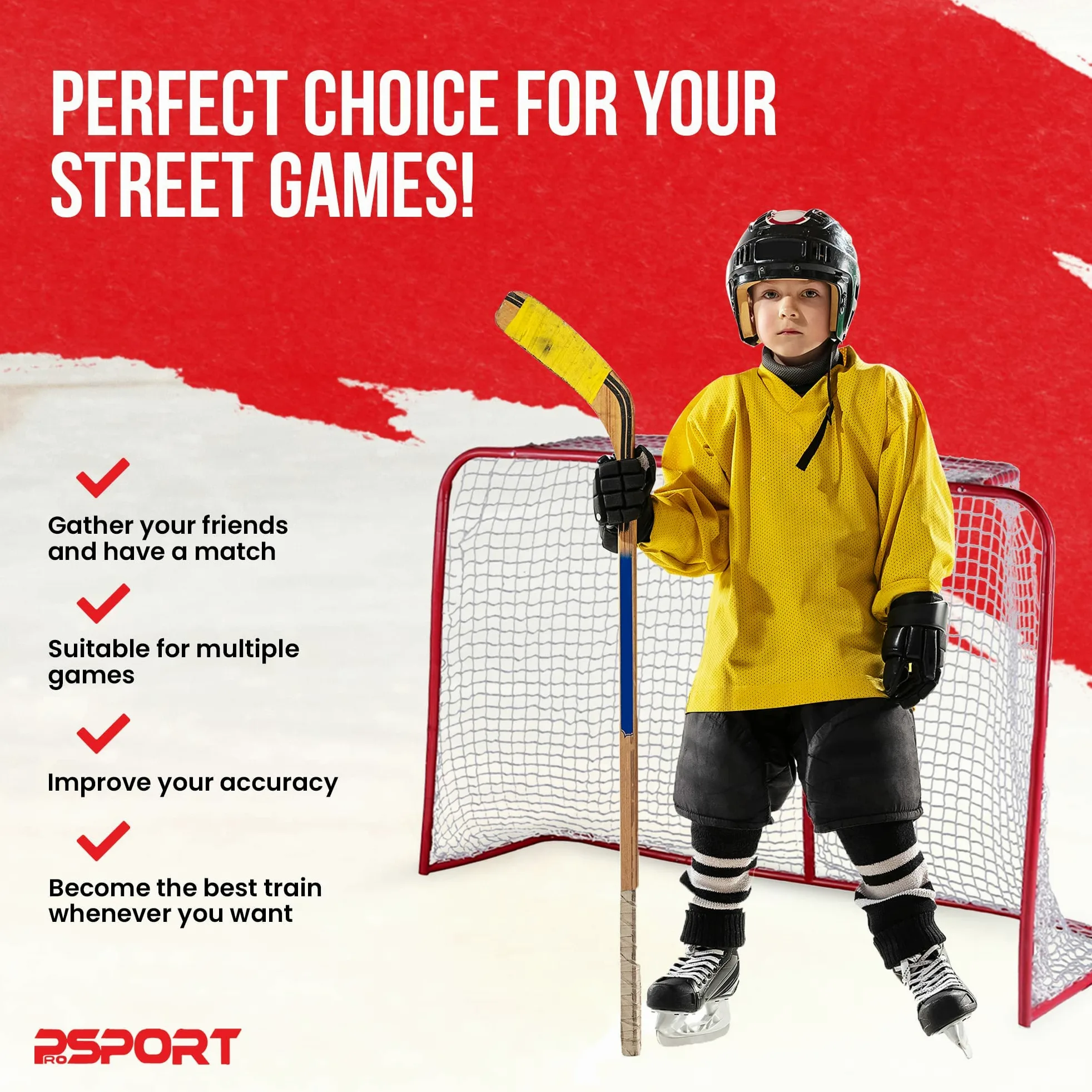 Nordic ProStore Portería de Hockey Callejero 160 x 115 x 58 cm Roja - para Hockey sobre Hielo, Floorball y Juegos de Patio - Portería de Hockey para Niños 14+ años y Adultos