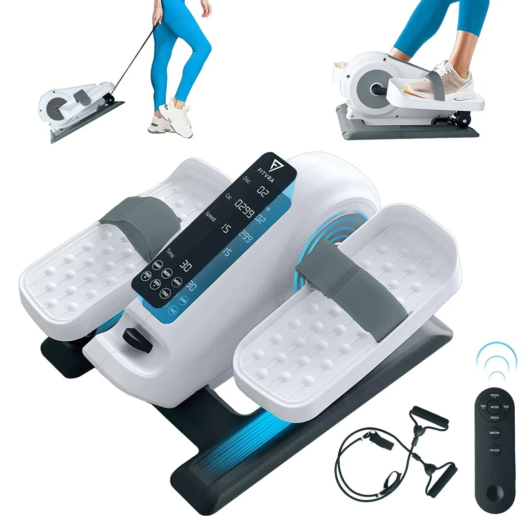 Pedaleador Eléctrico, Automático (12 Velocidades) y Manual (6 Resistencias), Mini Elíptica, Adelante/Atrás, Pedales Estáticos Ejercitador de Piernas para Personas Mayores/Ancianos y Oficina