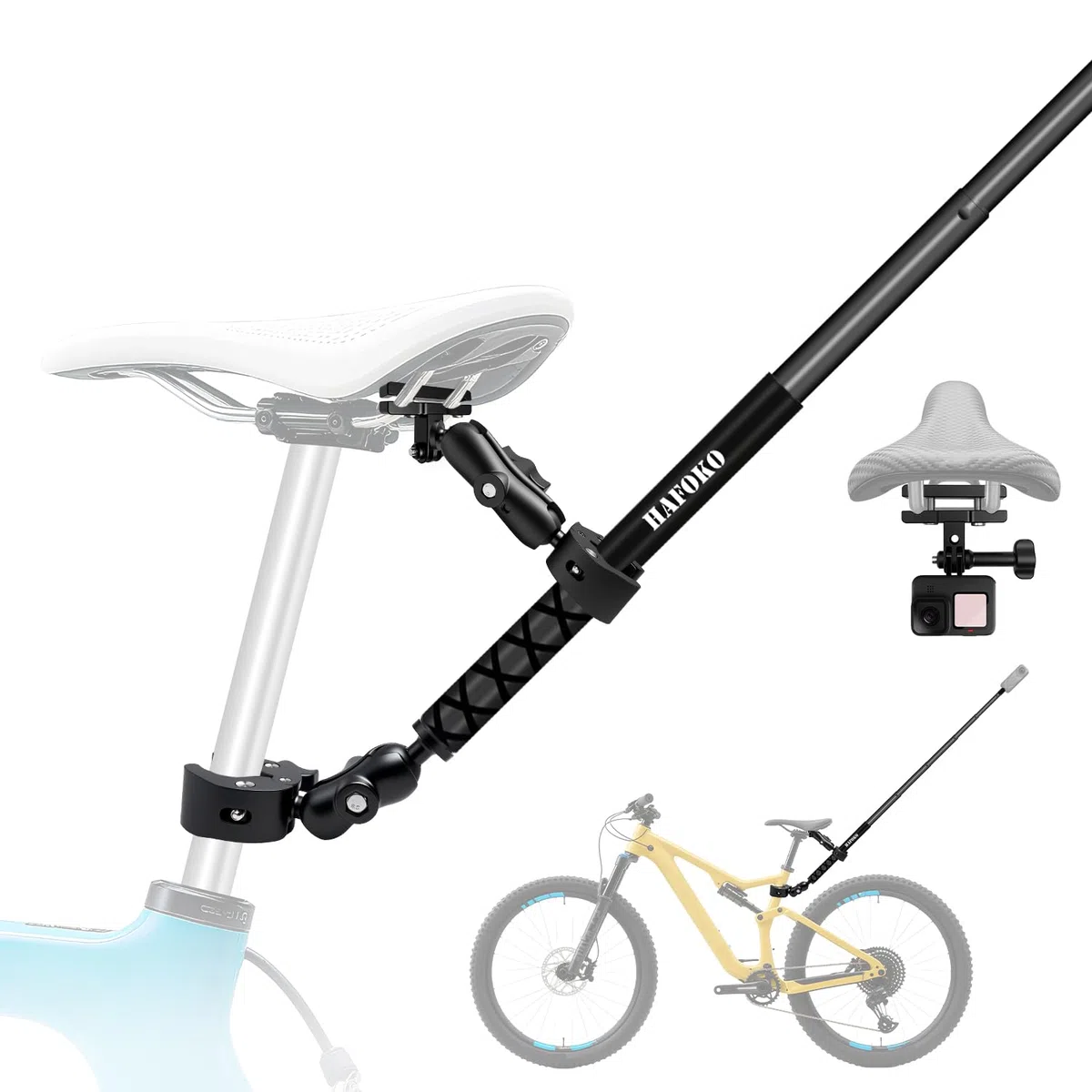Bicicleta Cola Kit Montaje con 47" Palo Selfie Invisible Compatible con DJI Osmo 360, Manillar Bicicleta Montaje Abrazadera Compatible con Insta360 X5-X, Toma Tercera Persona Compatible con GoPro 13-3