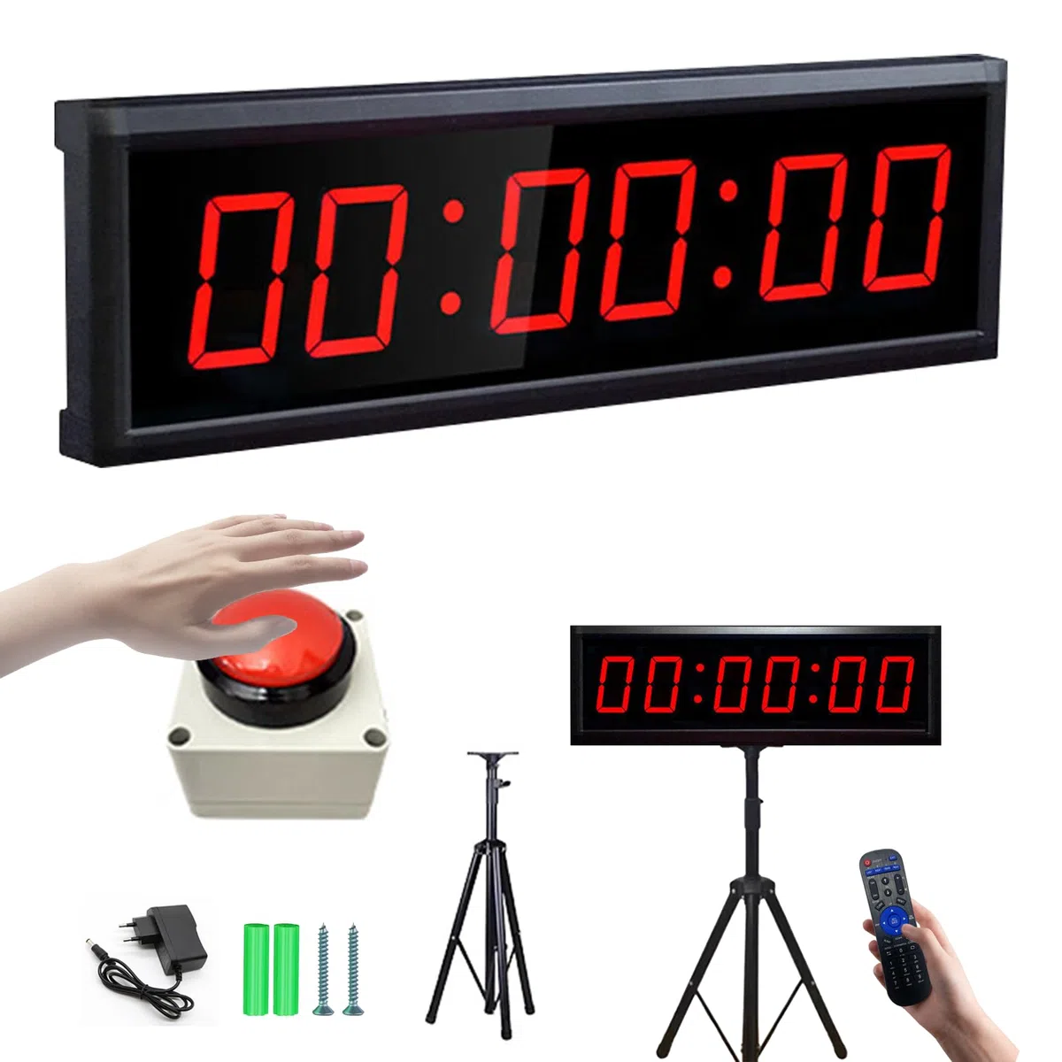 Temporizador Cuenta Regresiva, 2,3 Pulgadas Cronómetro para Competiciones Juegos Gimnasio 12/24H con Trípode Y Control Remoto Deportivo Función Cuenta Regresiva/Progresiva Brillo Ajustable (Cargar)