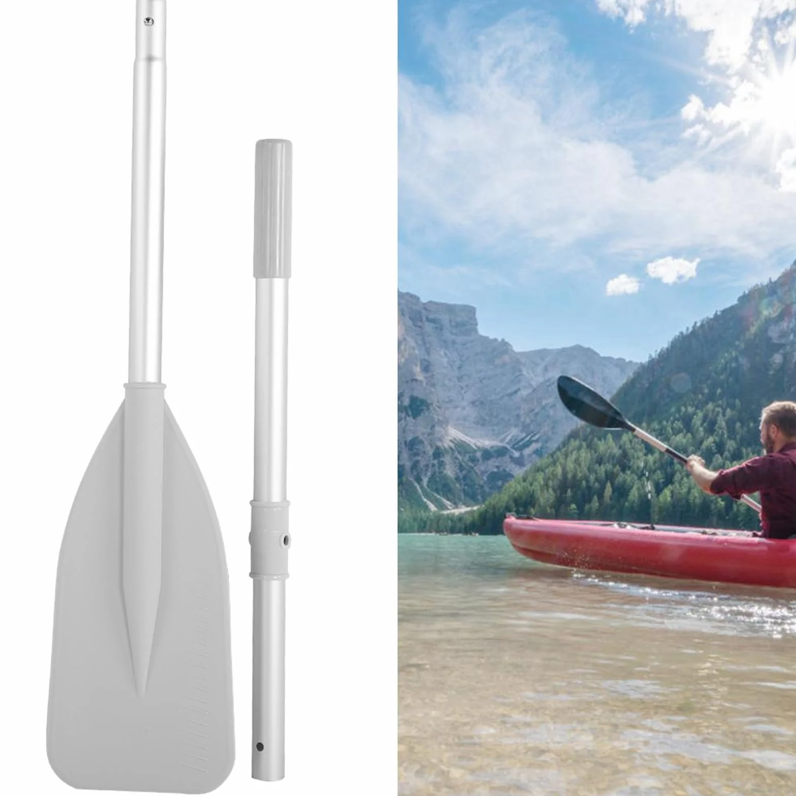 Kikumi Remos de Barco para Aluminio Remo de Barco Remos para Barcosbote Inflable de Alta Dureza Bote Canoa Agua Deportes Marinos Remos de Aleación de Aluminio 2 Piezas Paleta con 2