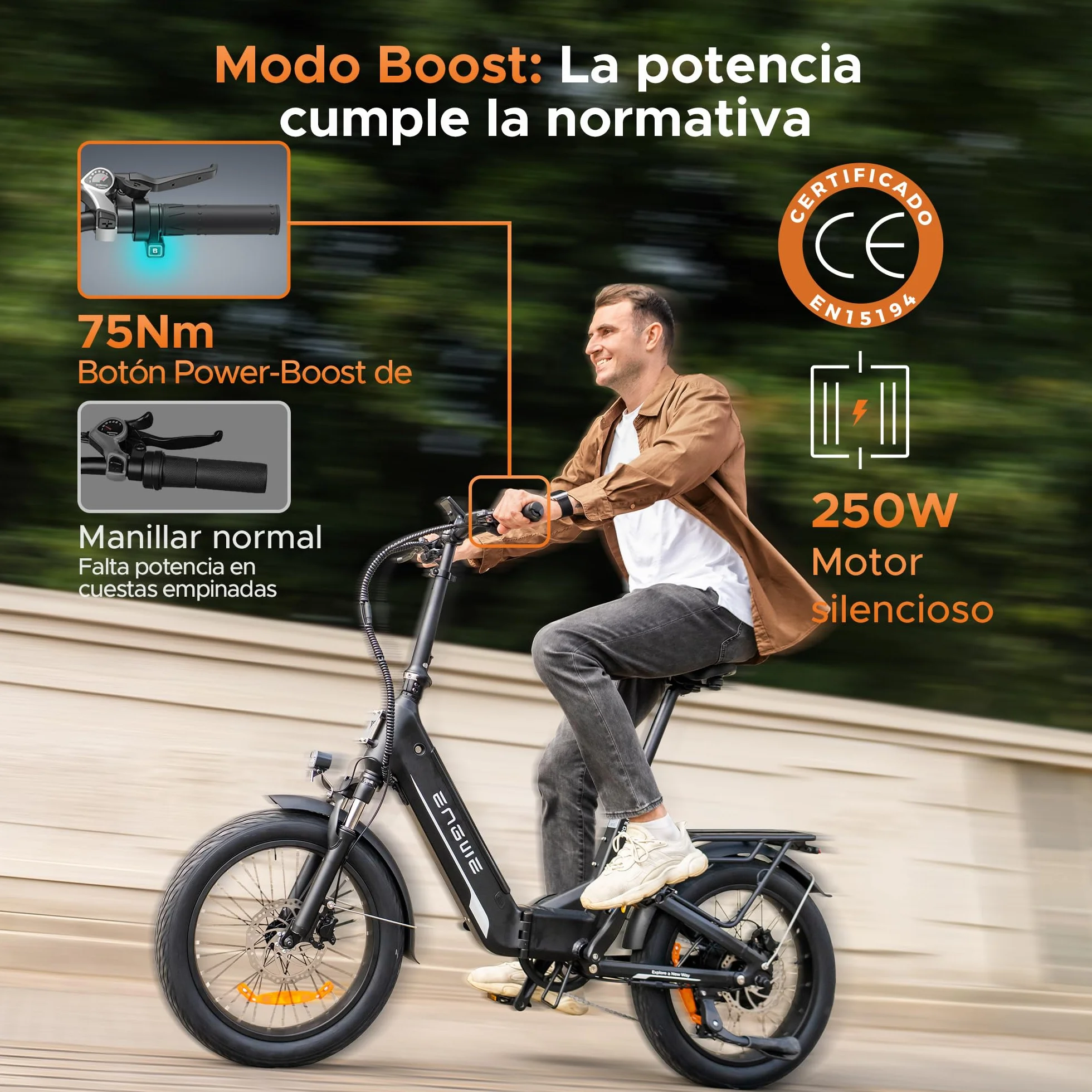 ENGWE L20 3.0 Boost Bicicleta eléctrica, batería de 48 V y 13,5 Ah, hasta 135 km, Sensor de par y Frenos hidráulicos, neumáticos 20x3,0, compatibilidad con aplicación