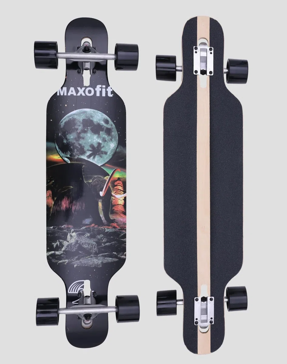 Longboard Completo MAXOFIT 36" de 92 cm para Freestyle, Freeride y Cruising con Eje de Aluminio, Ruedas de Alta Velocidad y Fácil Manejo para Adolescentes y Adultos Principiantes y Profesionales