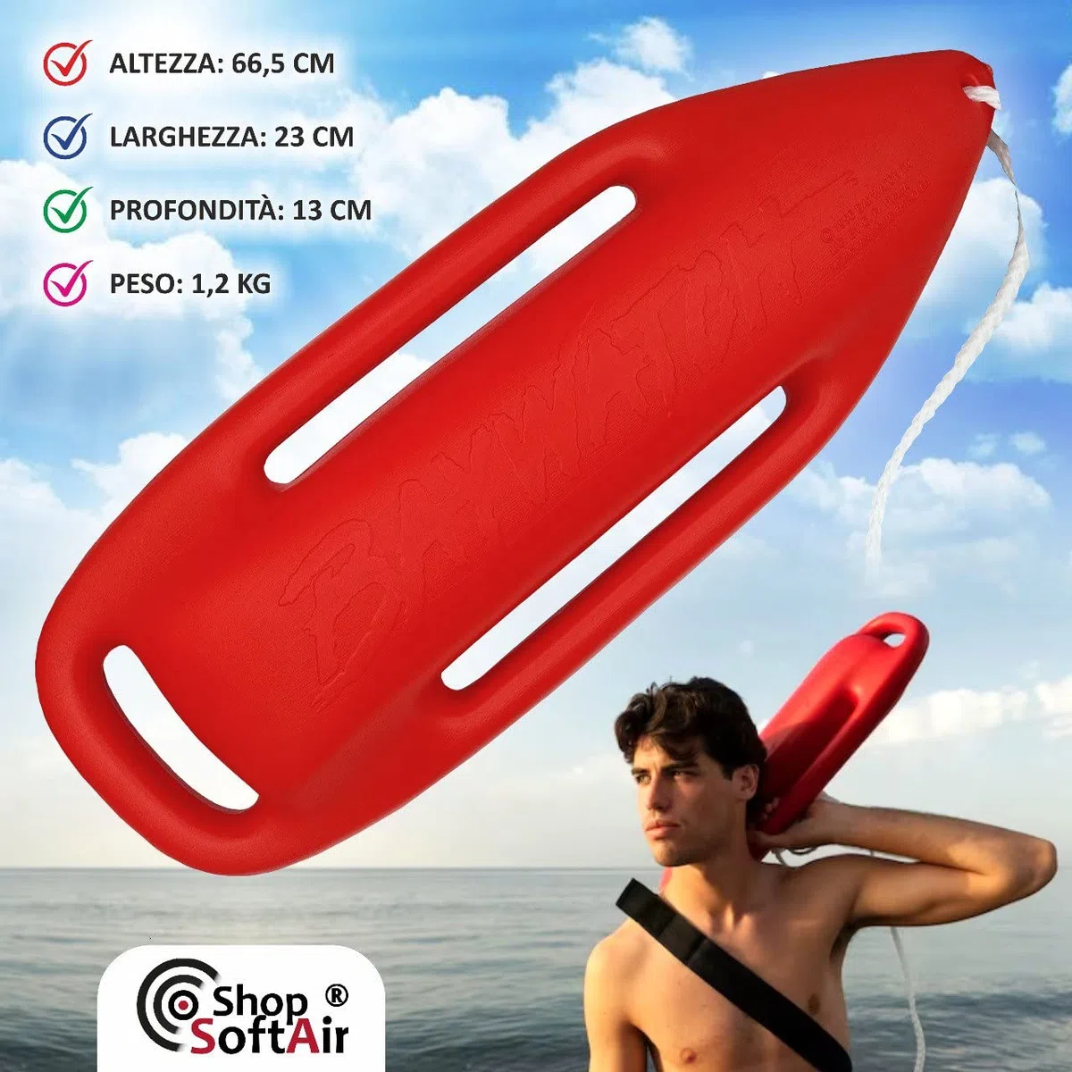 Baywatch - Salvador profesional de boya para salvar y salvar - Rojo Top incluido de 2,30 metros