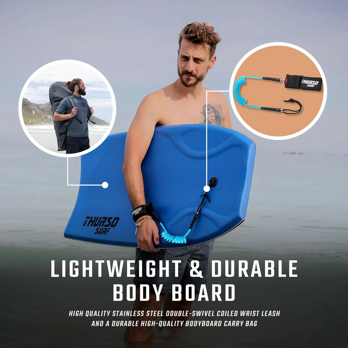 THURSO SURF 42 "Ligero PE Core IXPE Bodyboard Cubierta HDPE Slick Parte Inferior Incluye Pro Doble Giratorio Bodyboard Leash y Lux Bodyboard Bolsa, Celeste