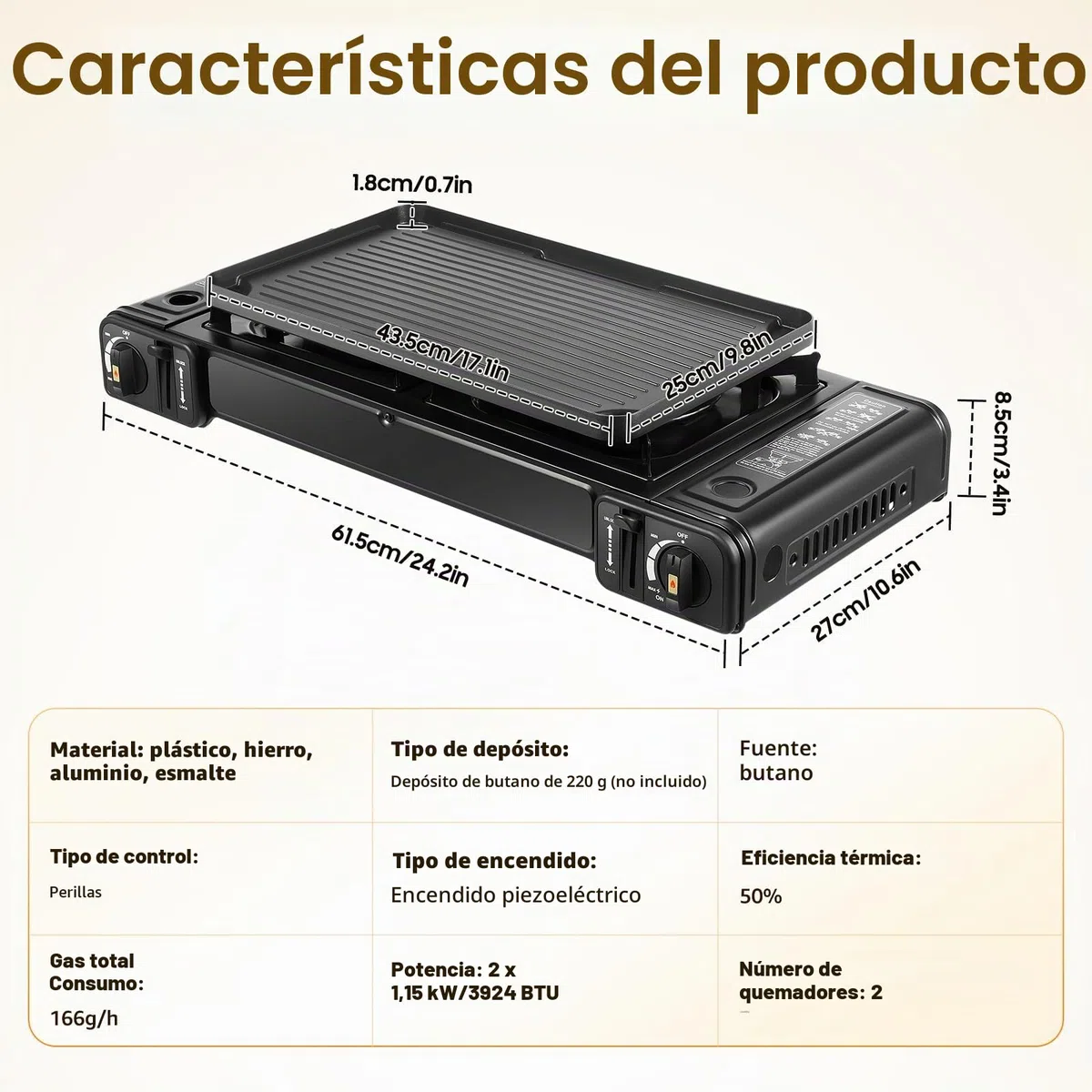 Cocina de Gas Portátil 2 en 1, LENDISIY Hornillo Camping Gas con 2 Quemadores y Placa de Parrilla, Hornillo de Gás Portátil, Barbacoa Portátil para Camping, Exterior, Interior y Jardín, Set con Maleta