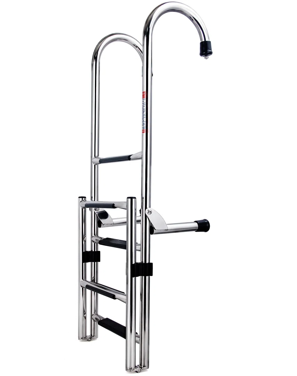 Escalera plegable de acero inoxidable de 5 escalones, escalera de barco resistente con escalones antideslizantes para pontón, muelle, piscina y RV