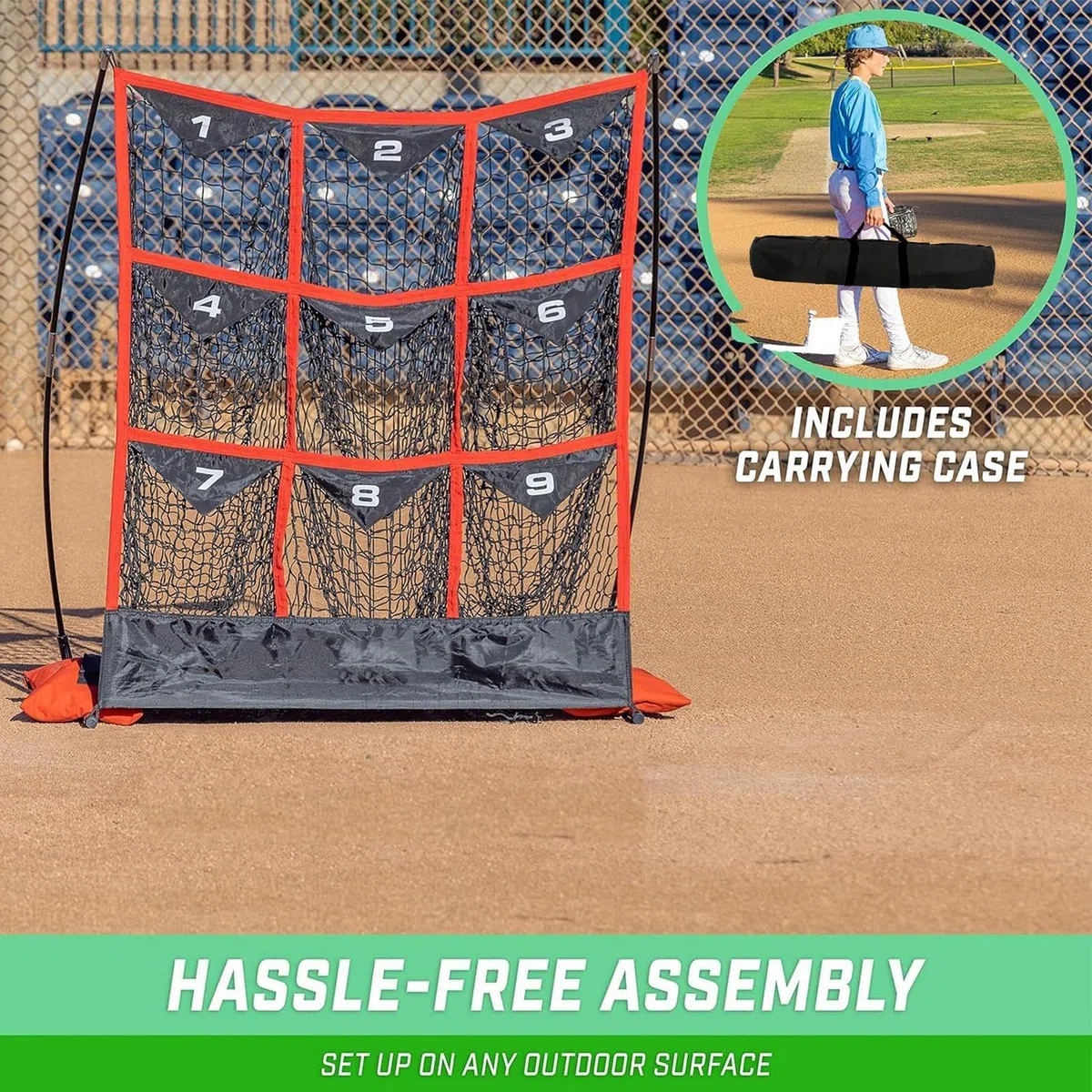 Baseball Pitching Target Nets, Portable Hitting Target Net, Professional Practice Tool & Trainer Accessory for Kids & Adults, 78,74 x 106,68 x 124,46 cm, Heavy Duty