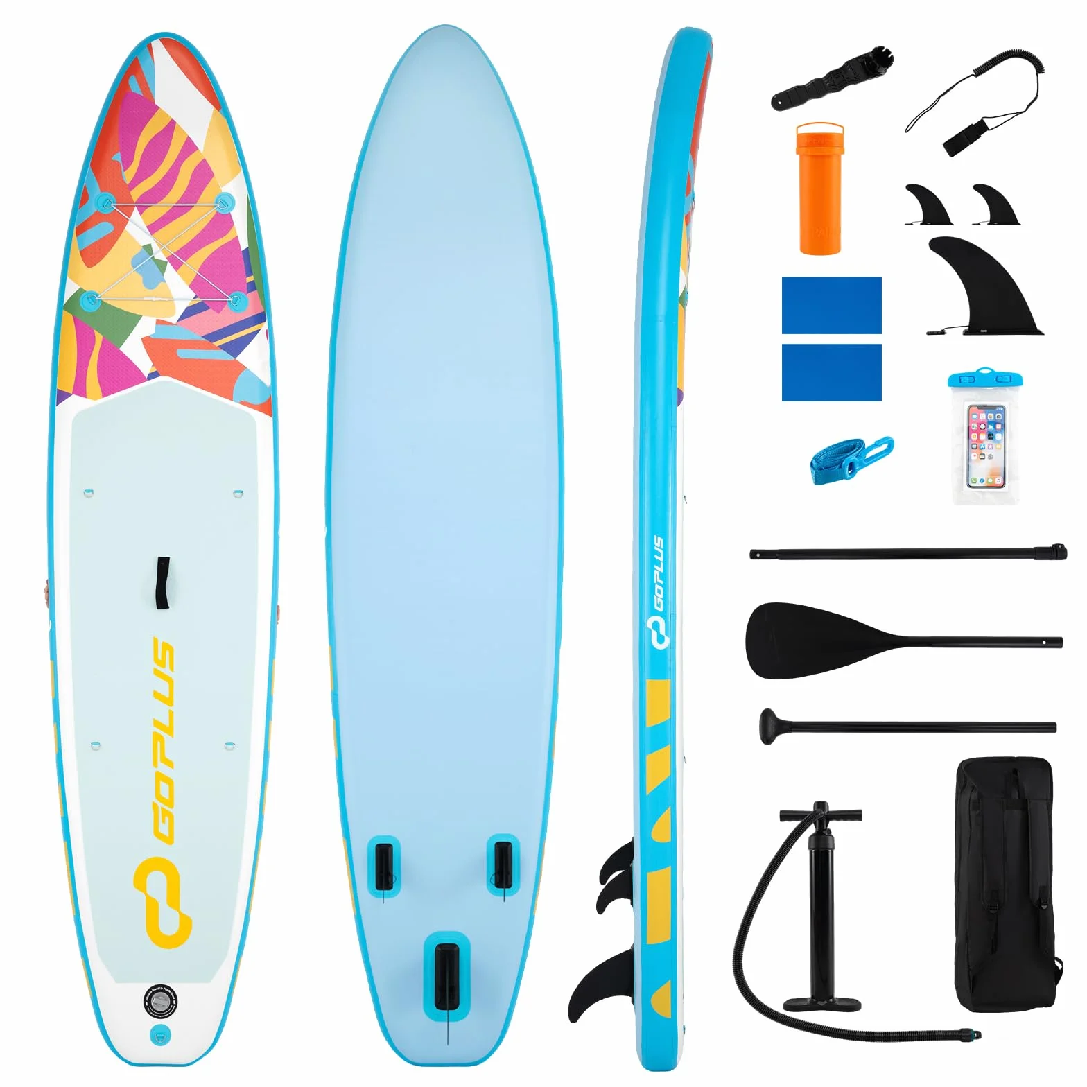 COSTWAY Tabla Paddle Surf Hinchable, Stand Up Paddle Board Inflable con Remo, 3 Aletas, Bomba Manual, Mochila de Viaje, 336 cm Padel Surf para Jovenes y Adultos, Soporta hasta 160 kg