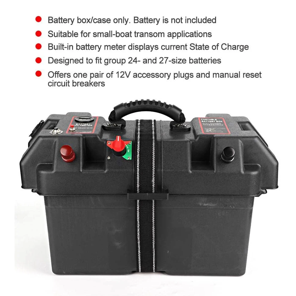 Caja de bateria-Duokon Motor Power, Minnkota Trolling Battery Box Plástico Minnkota Trolling Motor Power Center Station Battery Box USB y cargador de 12V Puerto