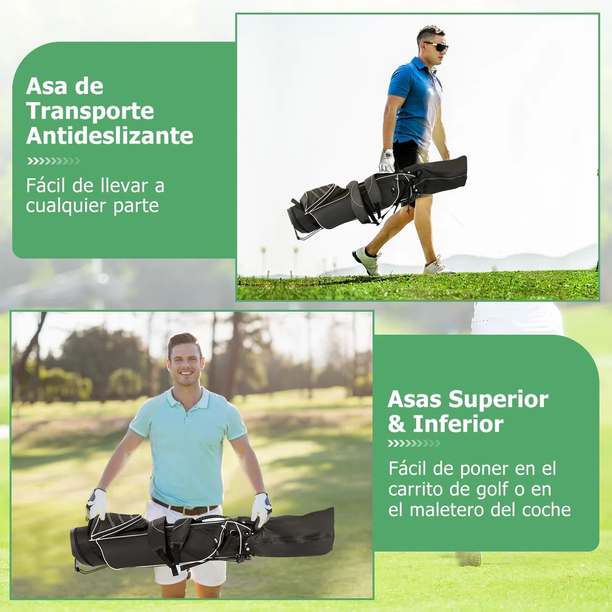 GYMAX Bolsa con Trípode de Golf, 4 Divisores, 4 Bolsillos con Cremallera, Correas de Hombro Ajustables, Bolsa de Golf Portátil con Cubierta Impermeable, Unisex Adulto