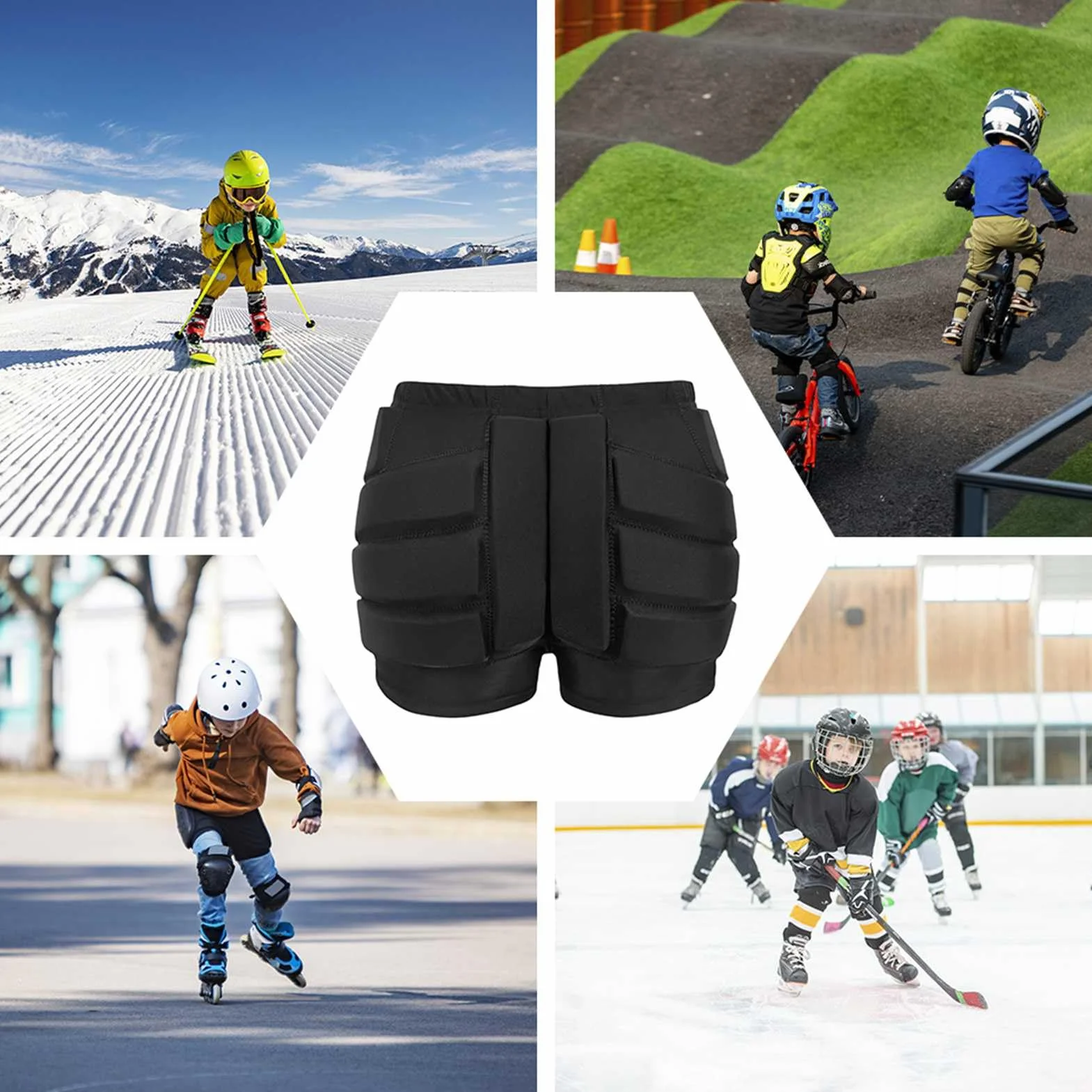 Pantalones Cortos Acolchados, Pantalones Cortos Protectores para Cadera, Glúteos y Coxis, Almohadillas para Snowboard, Patinaje y Esquí, Desmontables, Transpirables, Livianos