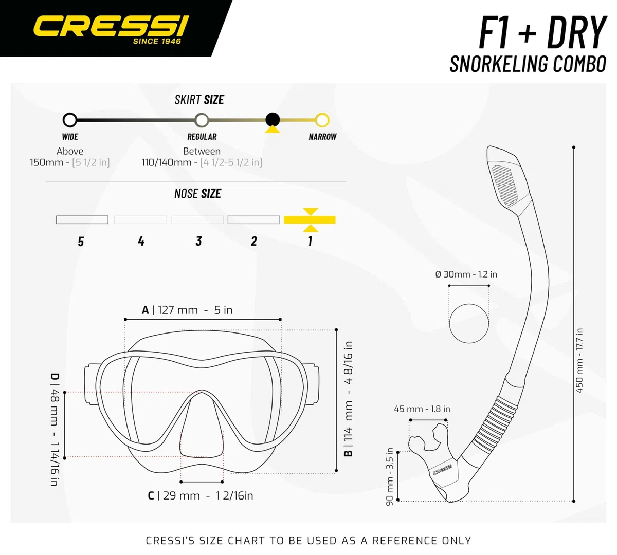 CRESSI F1 Frameless - Máscara Frameless F1 o Conjunto Máscara y Snorkel Dry para Submarinismo y Buceo, Talla Única, Unisex