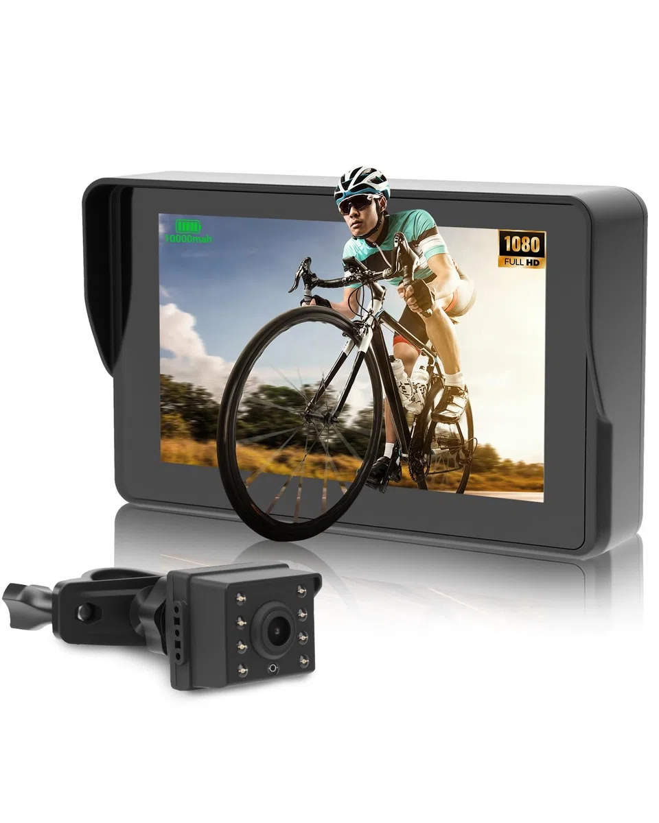 Cámara de Visión Trasera para Bicicleta Espejo para Bicicleta Camara Trasera para Bicicleta con Monitor de 5" 1080P 10000mAh Batería Visión Nocturna con Bicicletas De Montaña Y Carretera