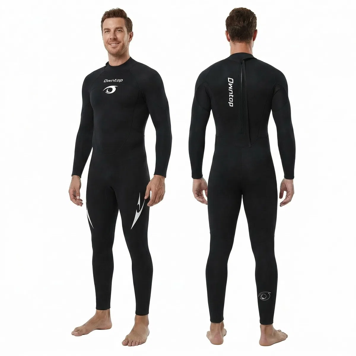 Owntop Traje de neopreno de 5 mm para hombres y mujeres, traje de neopreno grueso, manga larga con cremallera trasera UPF50+, mantiene el calor, traje de baño para buceo, surf, natación, buceo