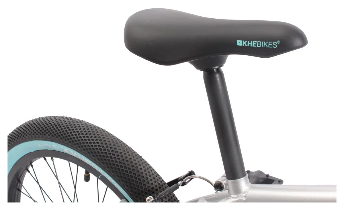 KHE Park Bicicleta BMX de 20 pulgadas – 11,1 kg ligera – Freestyle Bike para principiantes y avanzados – Frenos V – Tubo superior de 19,5 pulgadas – Plata turquesa – Modelo 2025