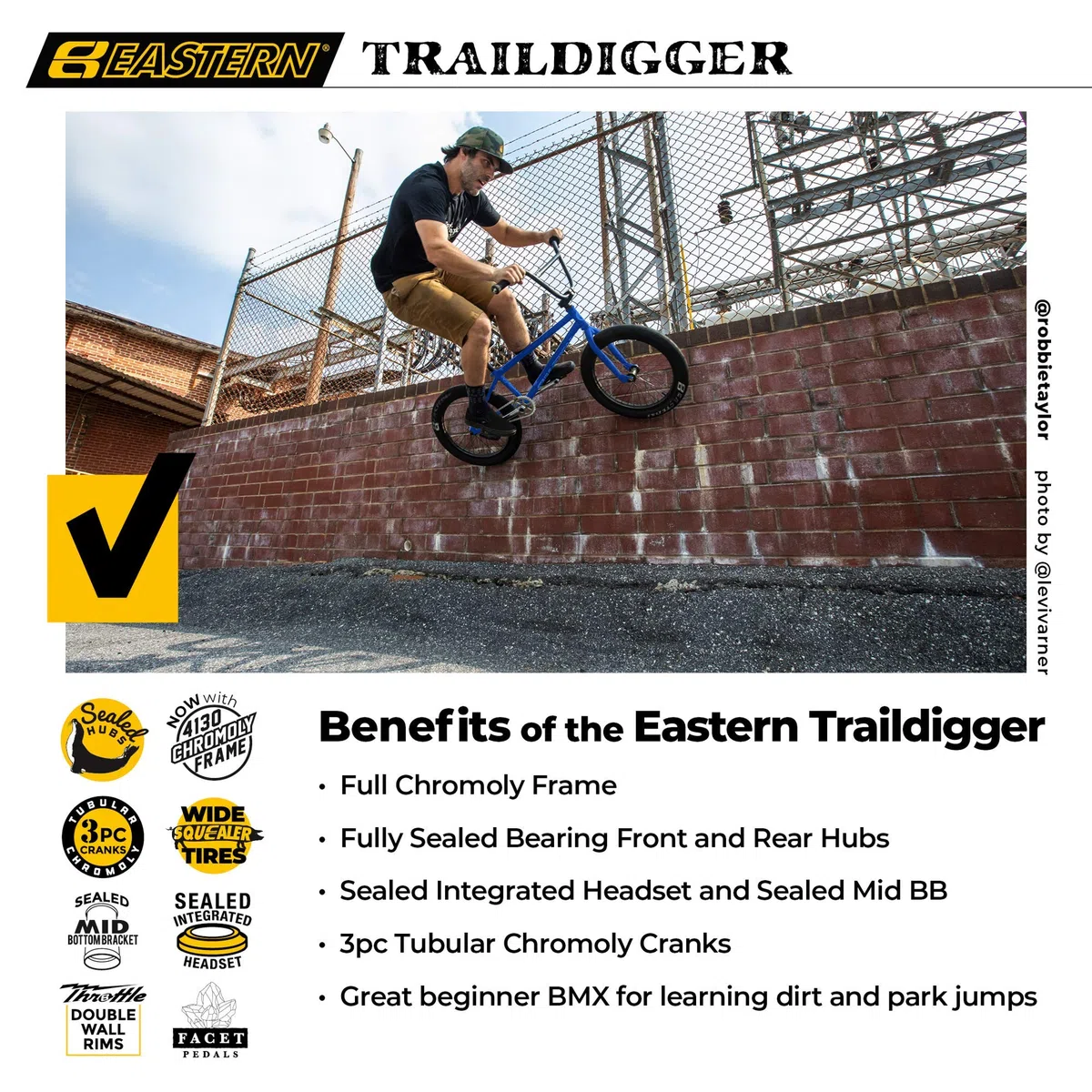 Eastern Bikes Eastern BMX Bikes - Bicicleta Traildigger modelo de 20 pulgadas. Bicicleta ligera de estilo libre diseñada por ciclistas profesionales de BMX en