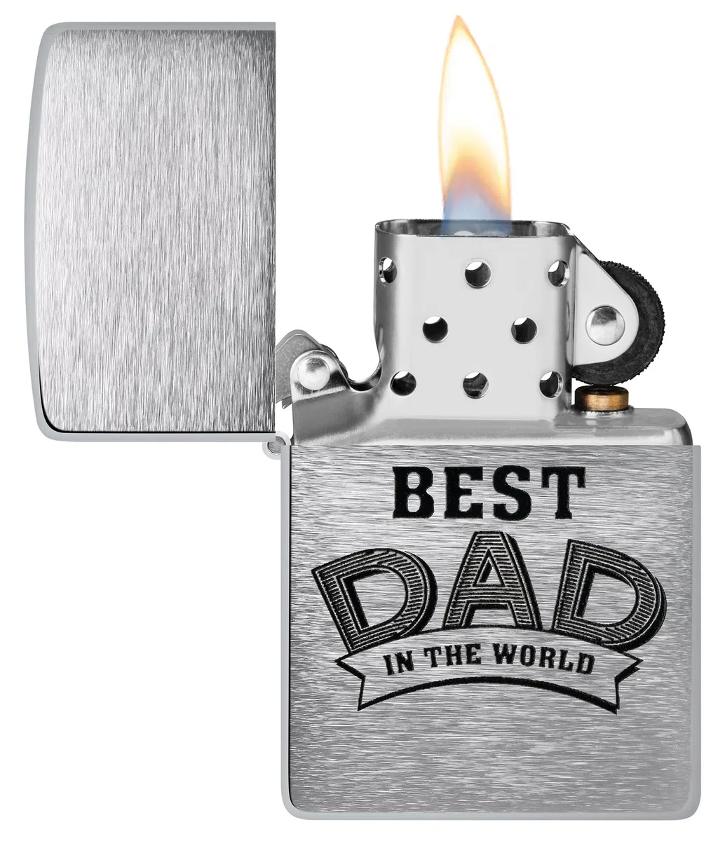 Zippo Encendedor a Prueba de Viento - Best Dad - Acabado Cromo Cepillado, Inscripción a Color - Recargable - Reutilizable - Diseño a Prueba de Viento - Caja de Regalo - Hecho en EEUU