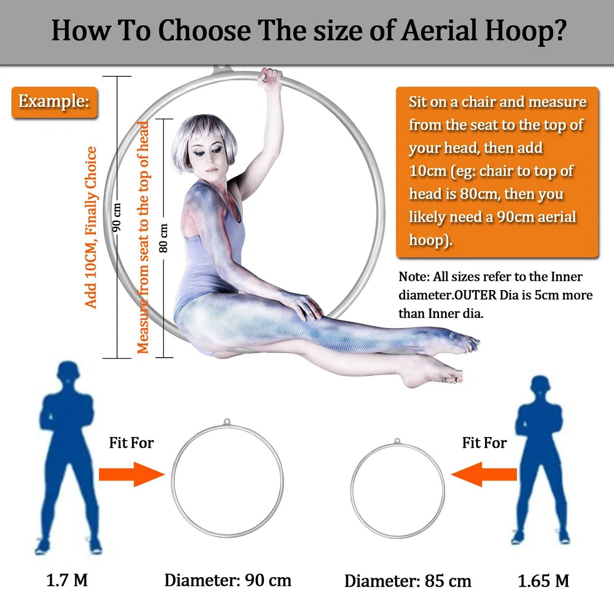 DASKING Aro de Antena de 85 cm/90 cm, Juego de Anillos de Antena Totalmente probados de Resistencia de 500 Libras, Equipo aéreo de Circo, aro de Yoga con Accesorios y Bolsa de Almacenamiento