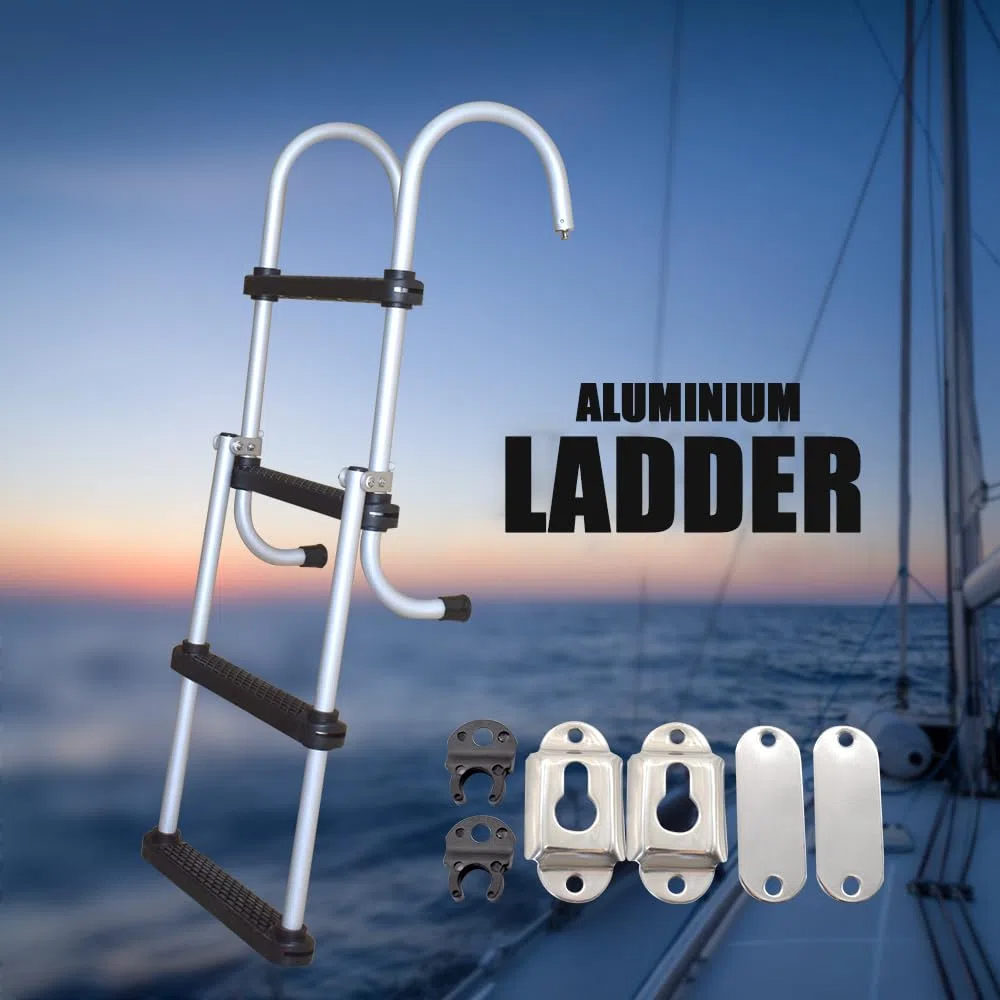 Escalera plegable de aluminio de 4 escalones para barco, escalera de aluminio resistente, diseño plegable extraíble para un fácil almacenamiento, ideal para marina, barcos, pantoon y yates