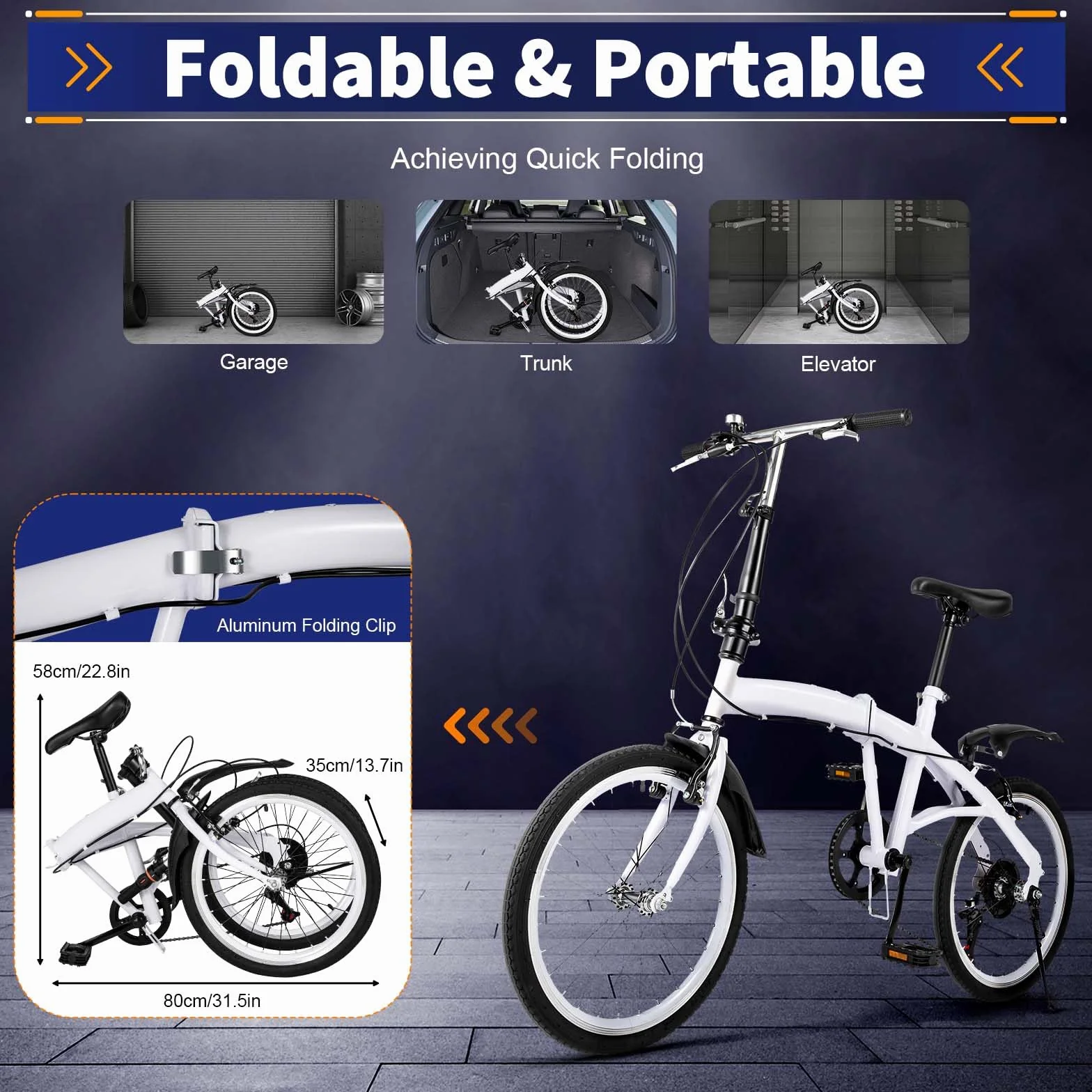 Chennls Bicicleta plegable de 20 pulgadas para adultos - 7 velocidades, compacta para suburbios, ciudad, camping - ajustable para hombres y mujeres