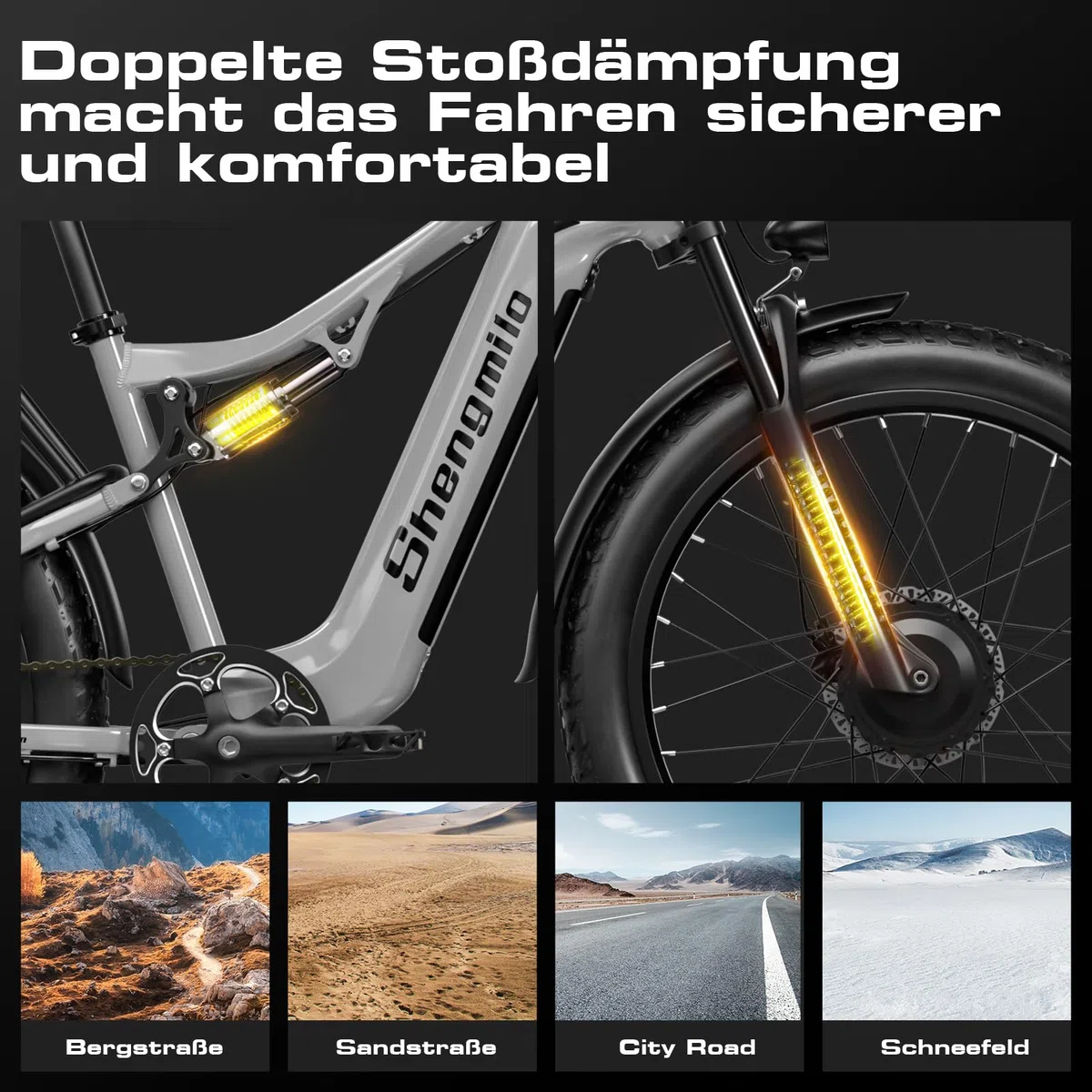 Shengmilo S600 Bicicletas eléctricas, 26 Pulgadas, neumáticos Anchos, batería de 840 WH con batería de Iones de Litio extraíble y 7 velocidades para Adultos y Hombres(Gris Mate)