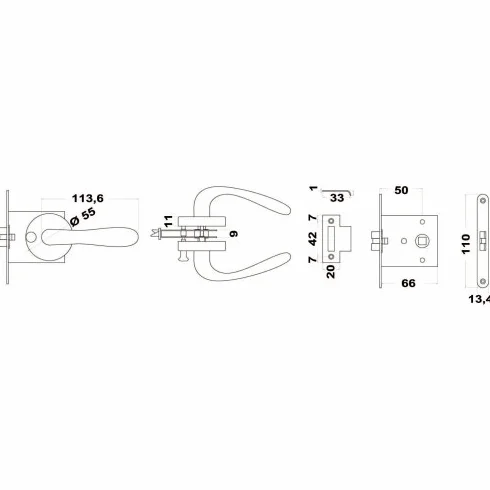 Osculati Serratura incasso ottone cromato 60x70 mm (Recess-fit Simple Lock Chromed Brass